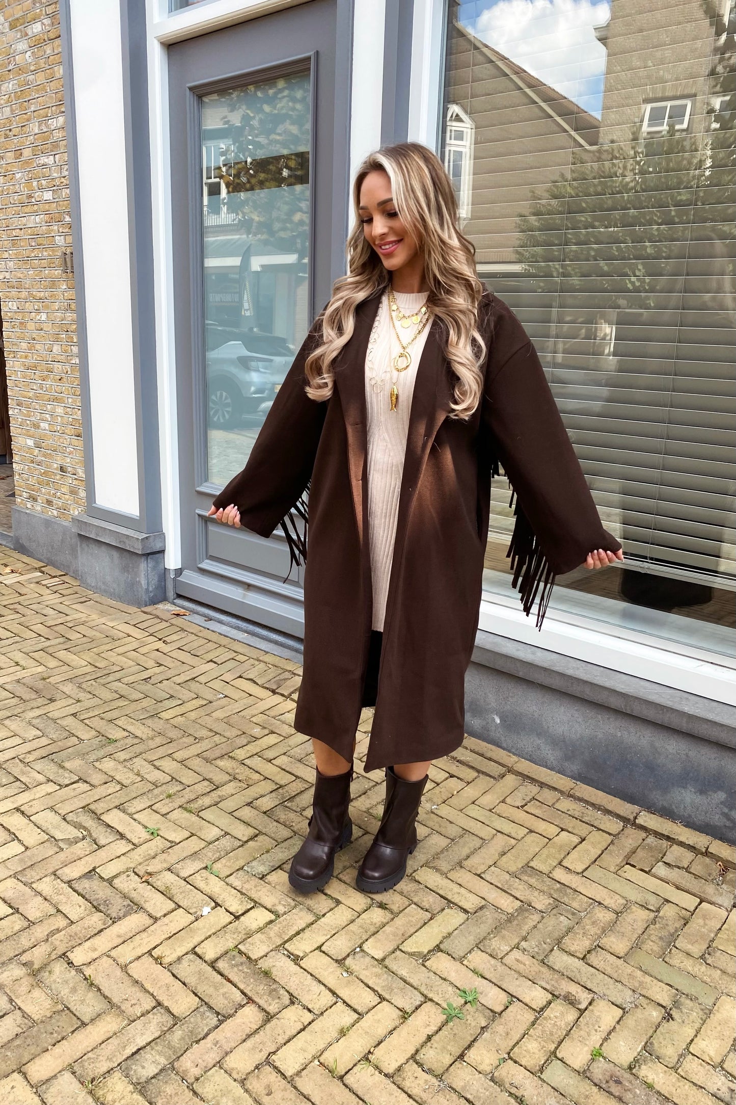 Jade fringe coat - Brown