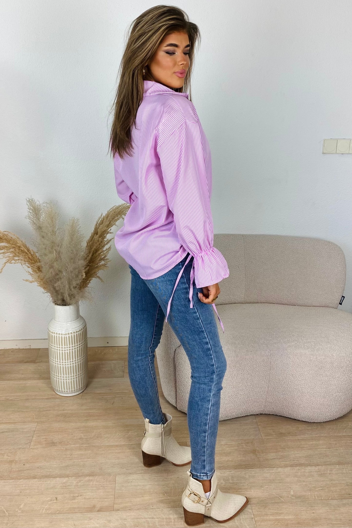 Bow striped blouse - Roze