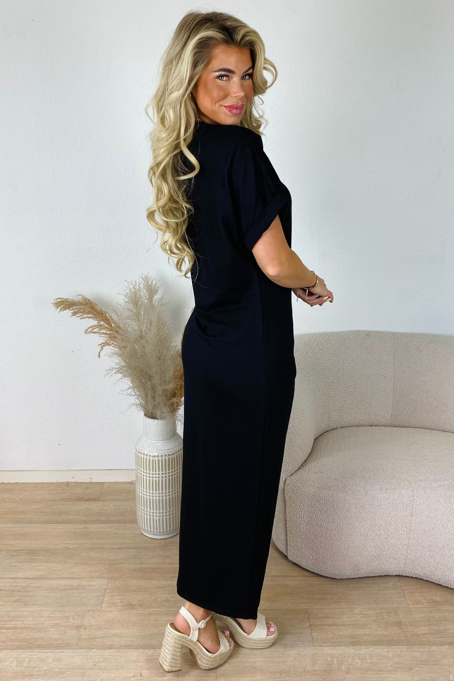 Midi jurk met knoop - Zwart