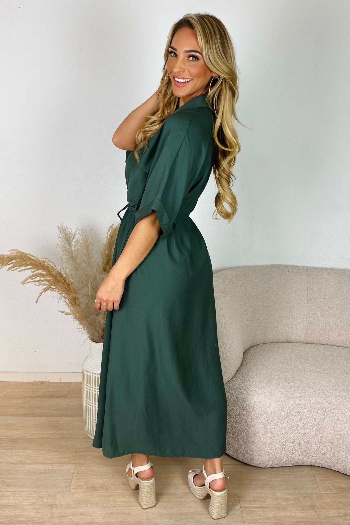Blouse jurk met taillekoord - Kaki