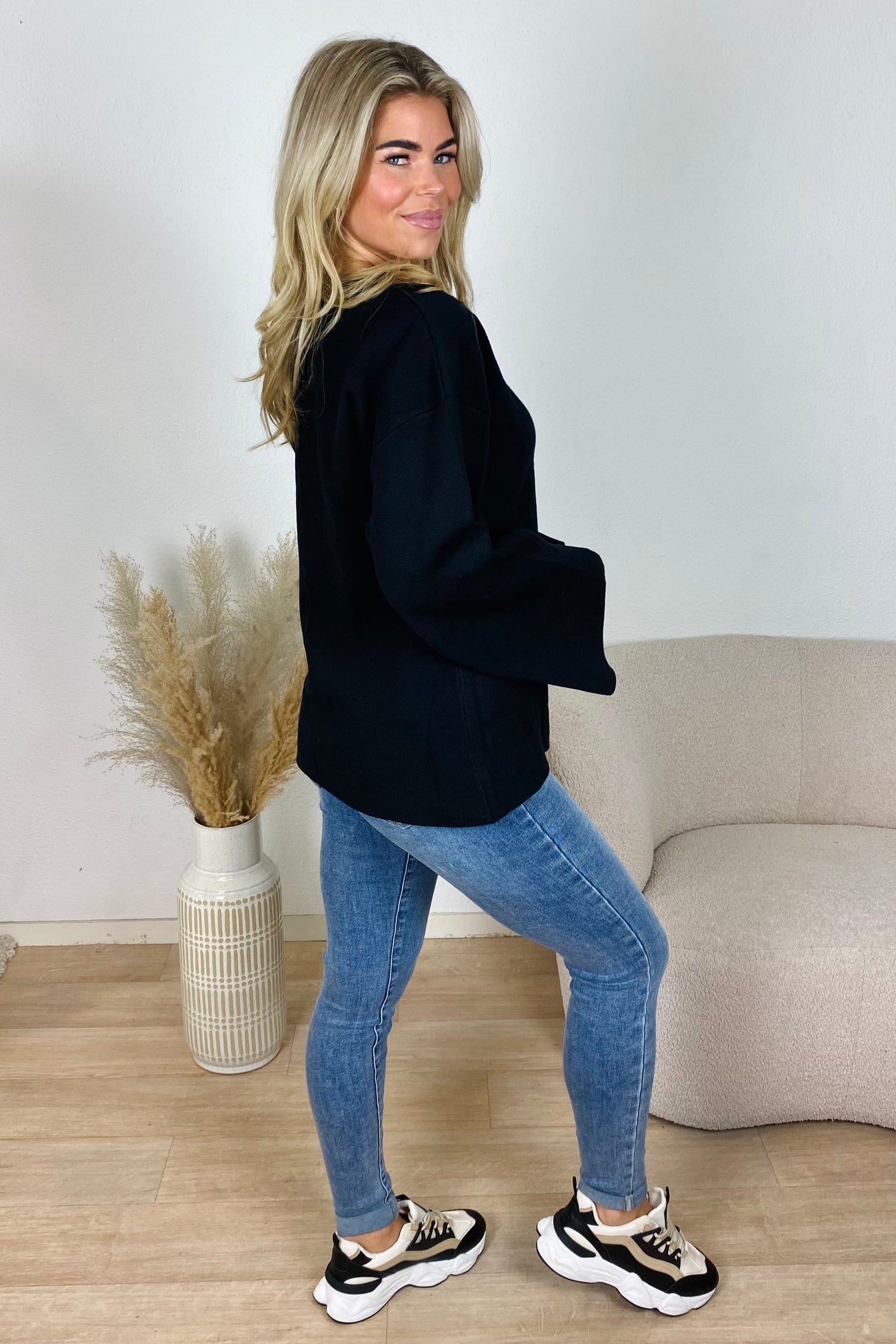 Vest schuine knoop - Zwart