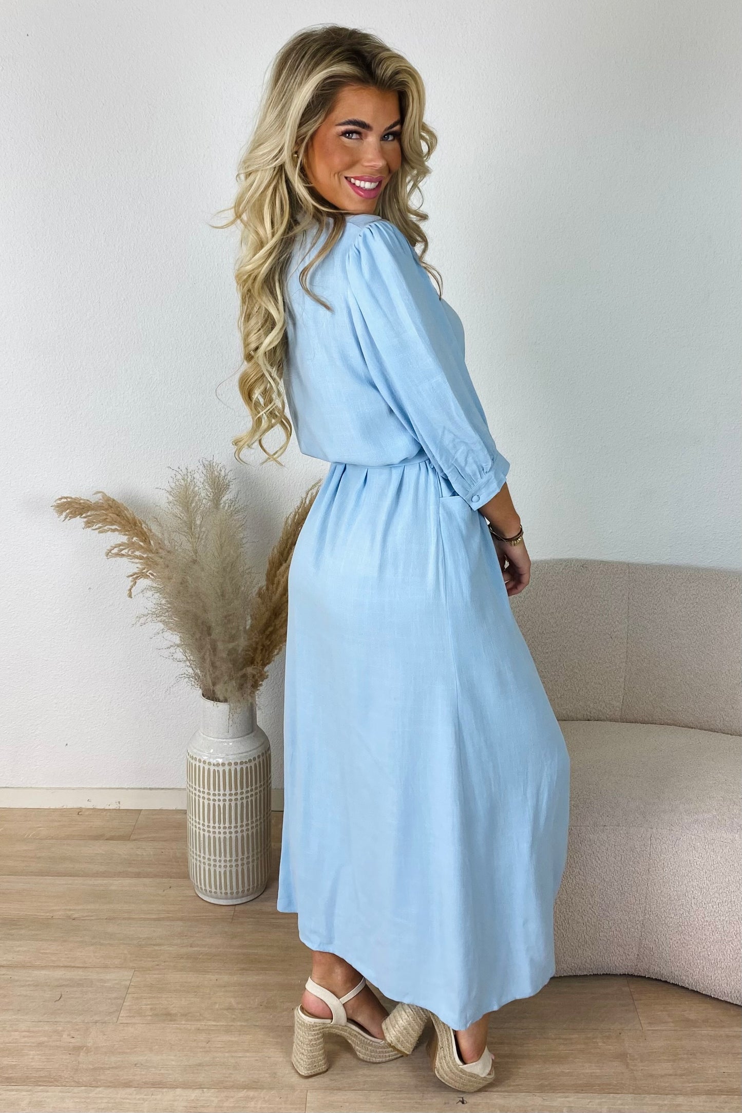Linnen maxi dress - Blauw