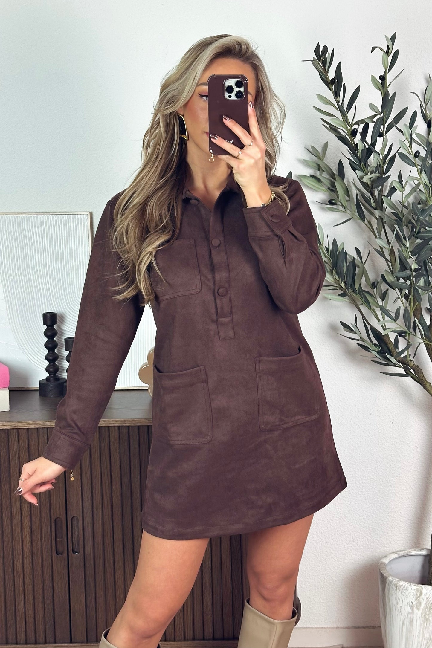 Amara suede jurk - Bruin