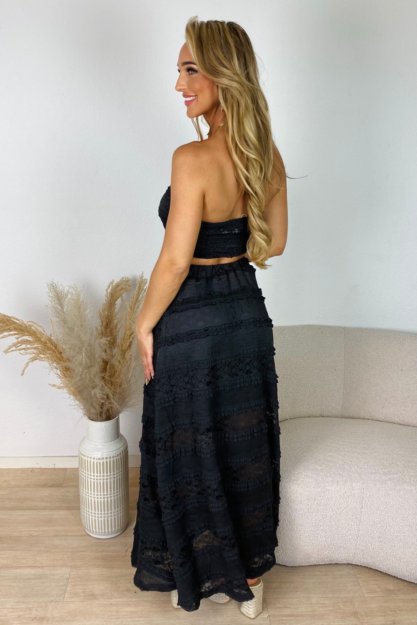 Bandeau set met kant - Grijs