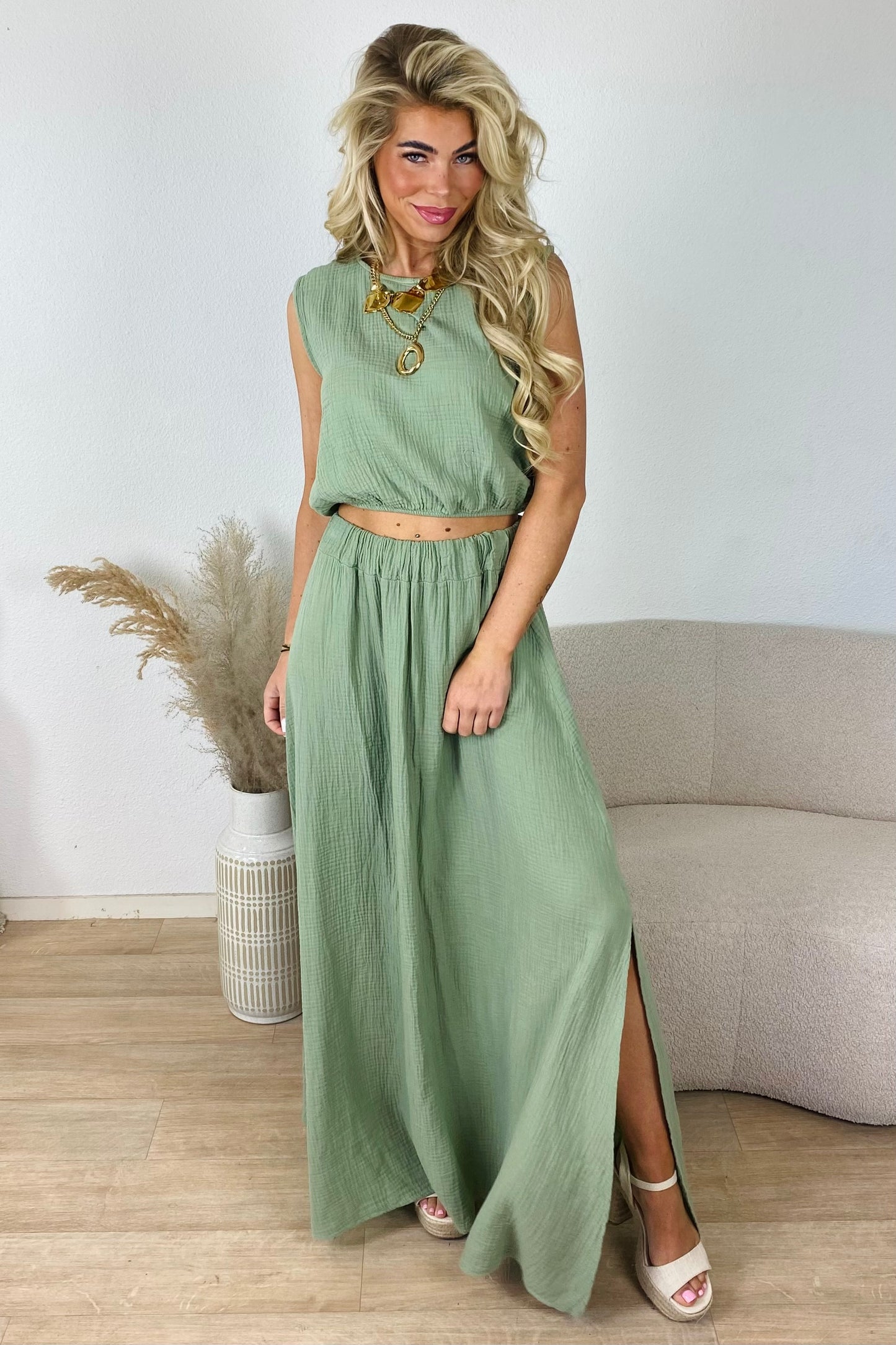 Mousseline skirt set - Kaki
