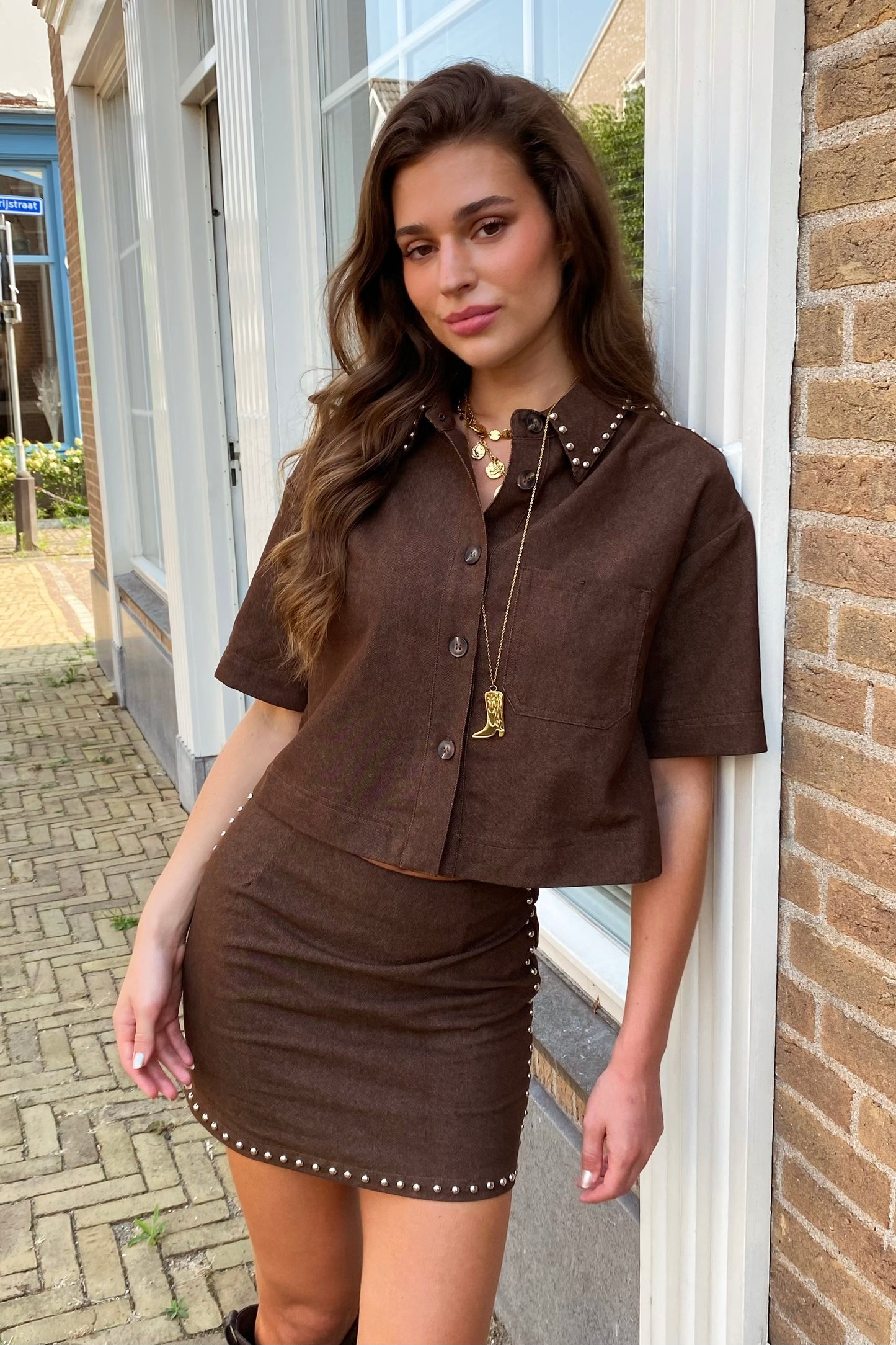 Quinn studs jacket - Brown