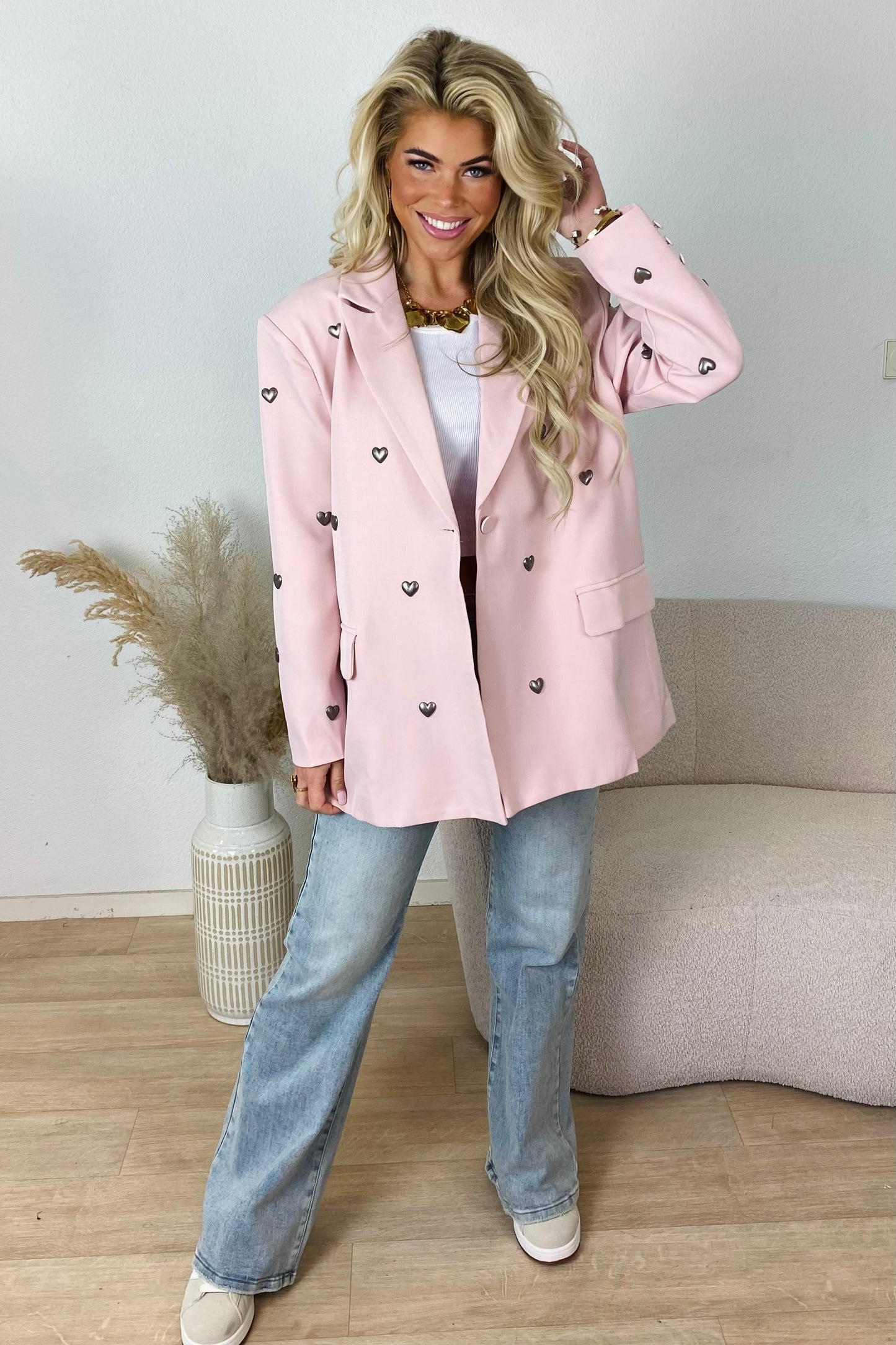 Oversized hartjes blazer - Roze