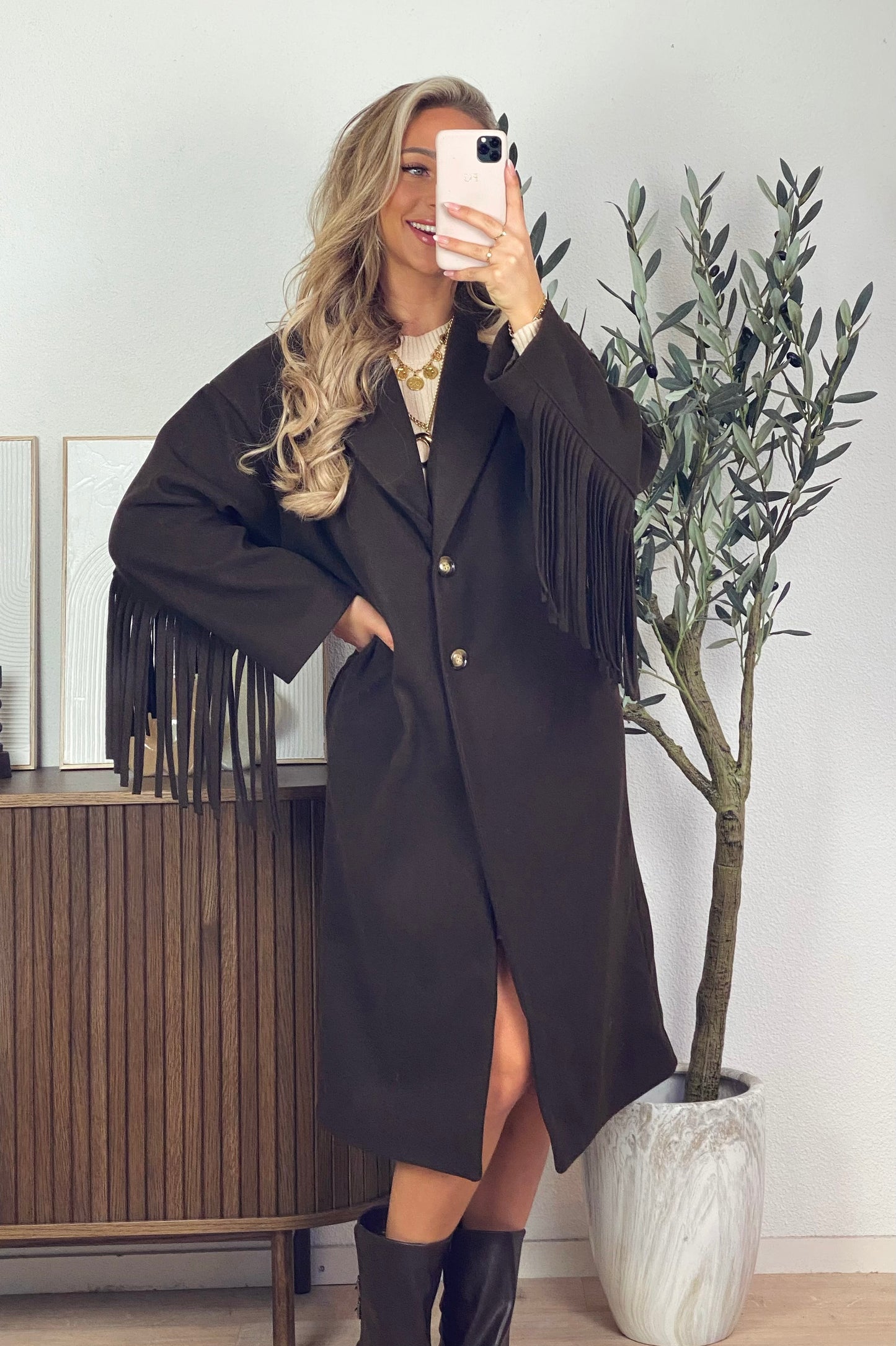 Jade fringe coat - Brown