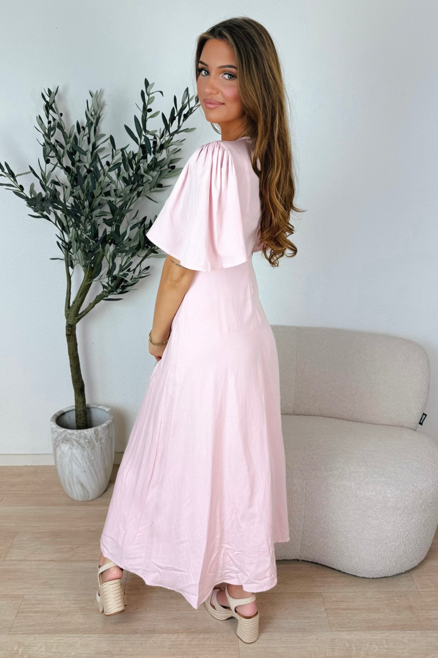 Caitlyn flowy midi jurk - Roze