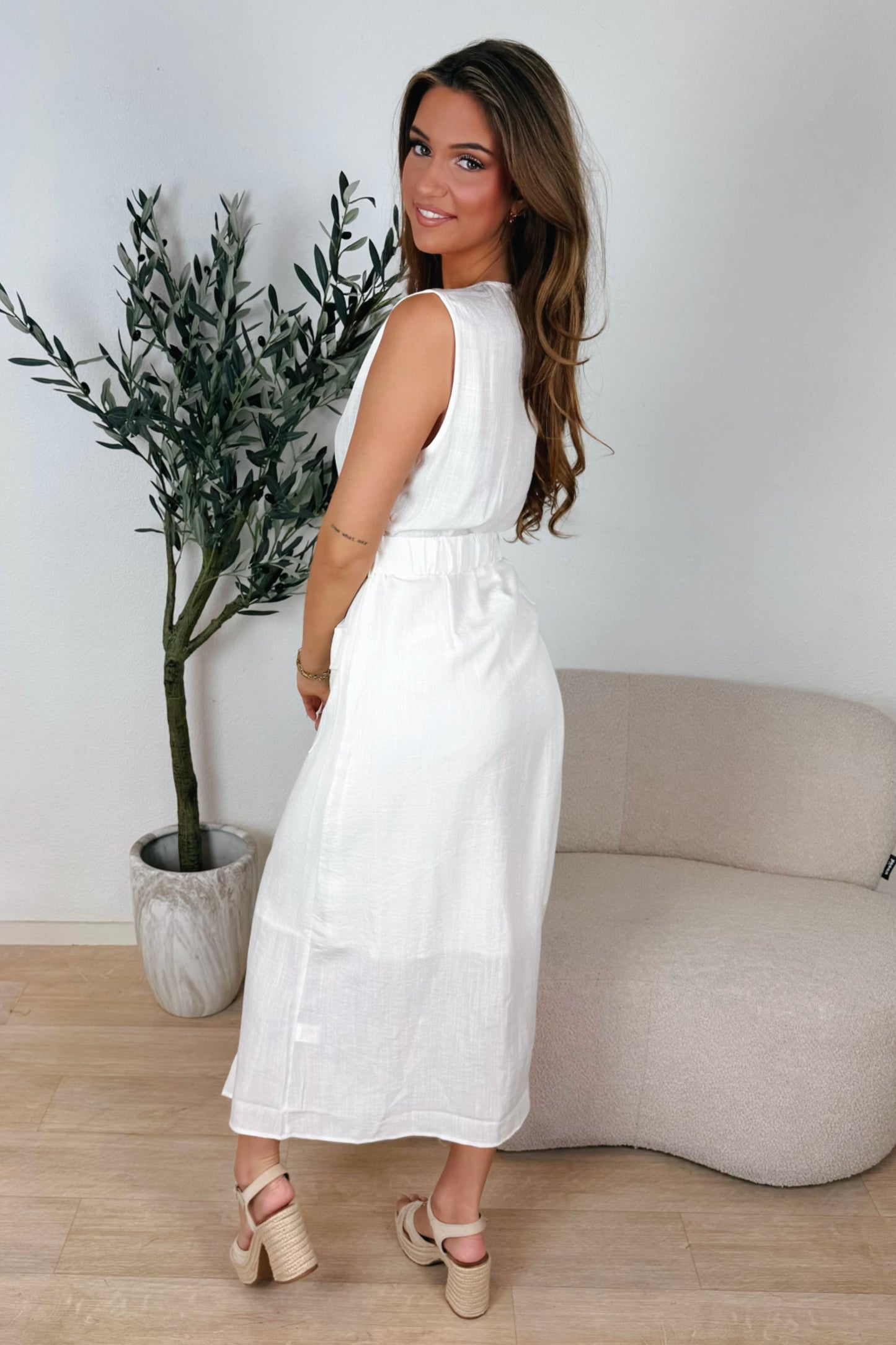 Holly maxi jurk met ceintuur - Wit