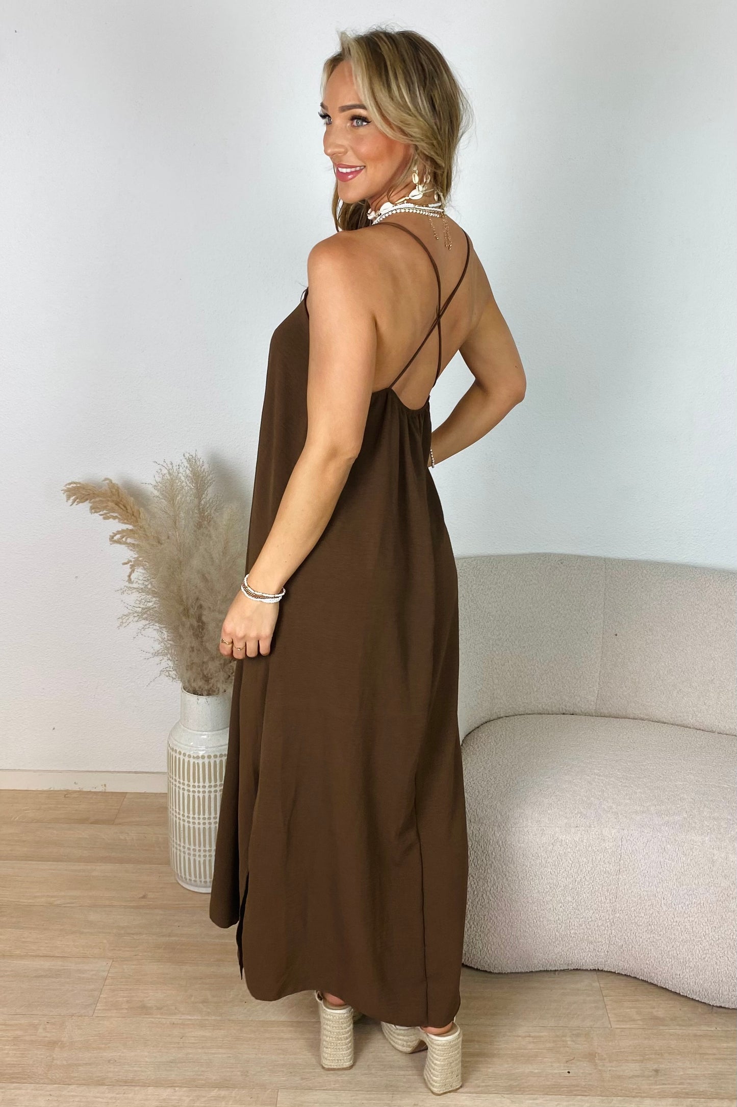 Flowy maxi jurk - Bruin