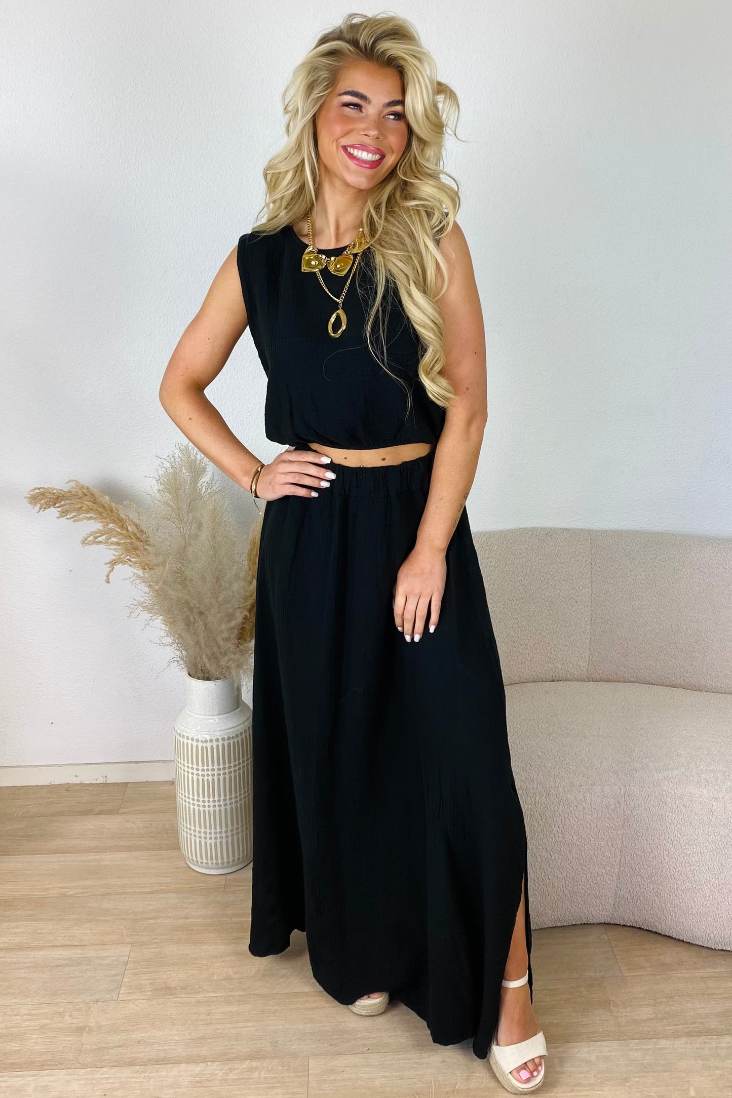 Mousseline skirt set - Zwart