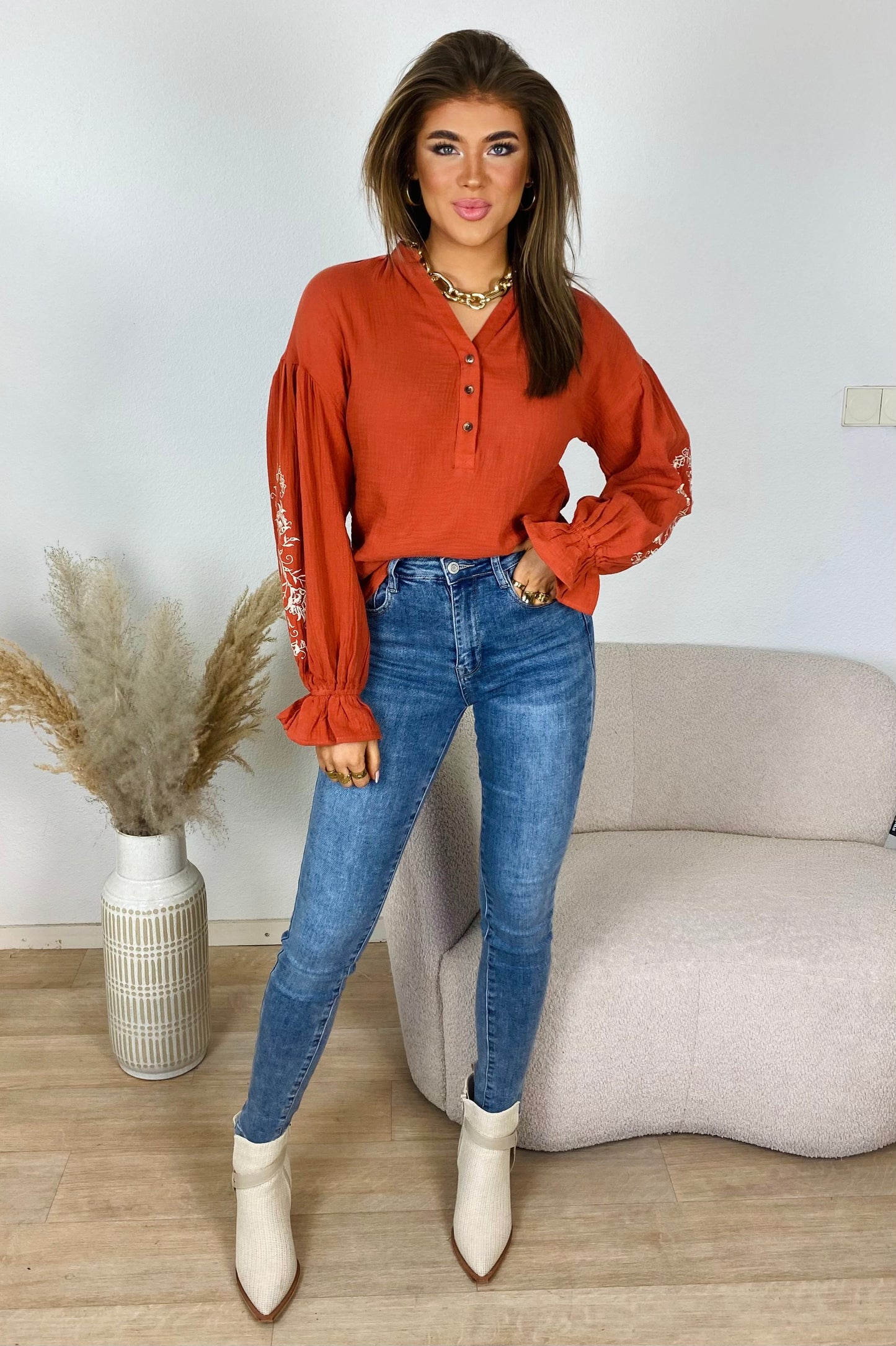 Printed sleeve blouse - Rust