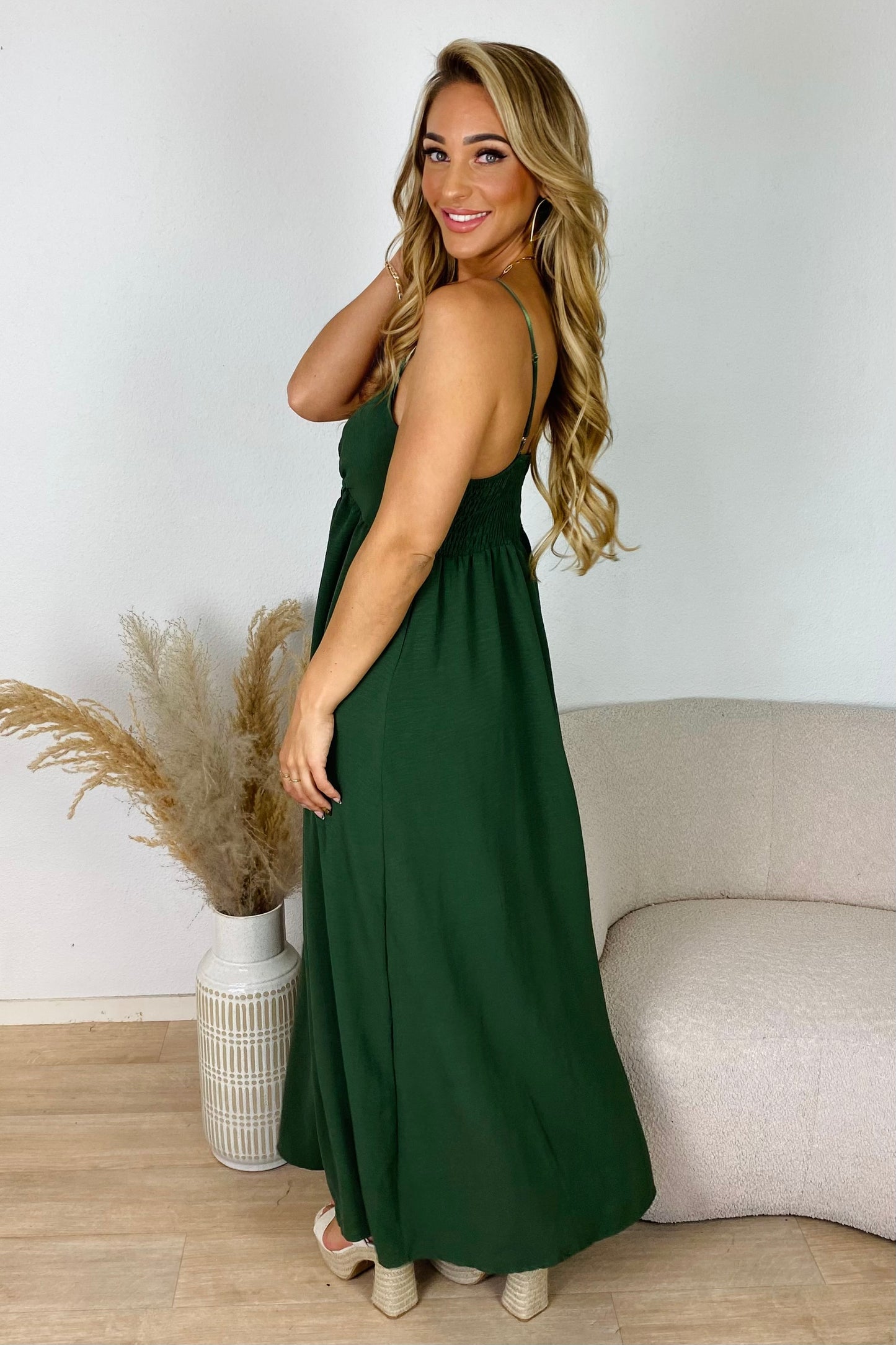 Maxi jurk met gevlochten detail - Kaki