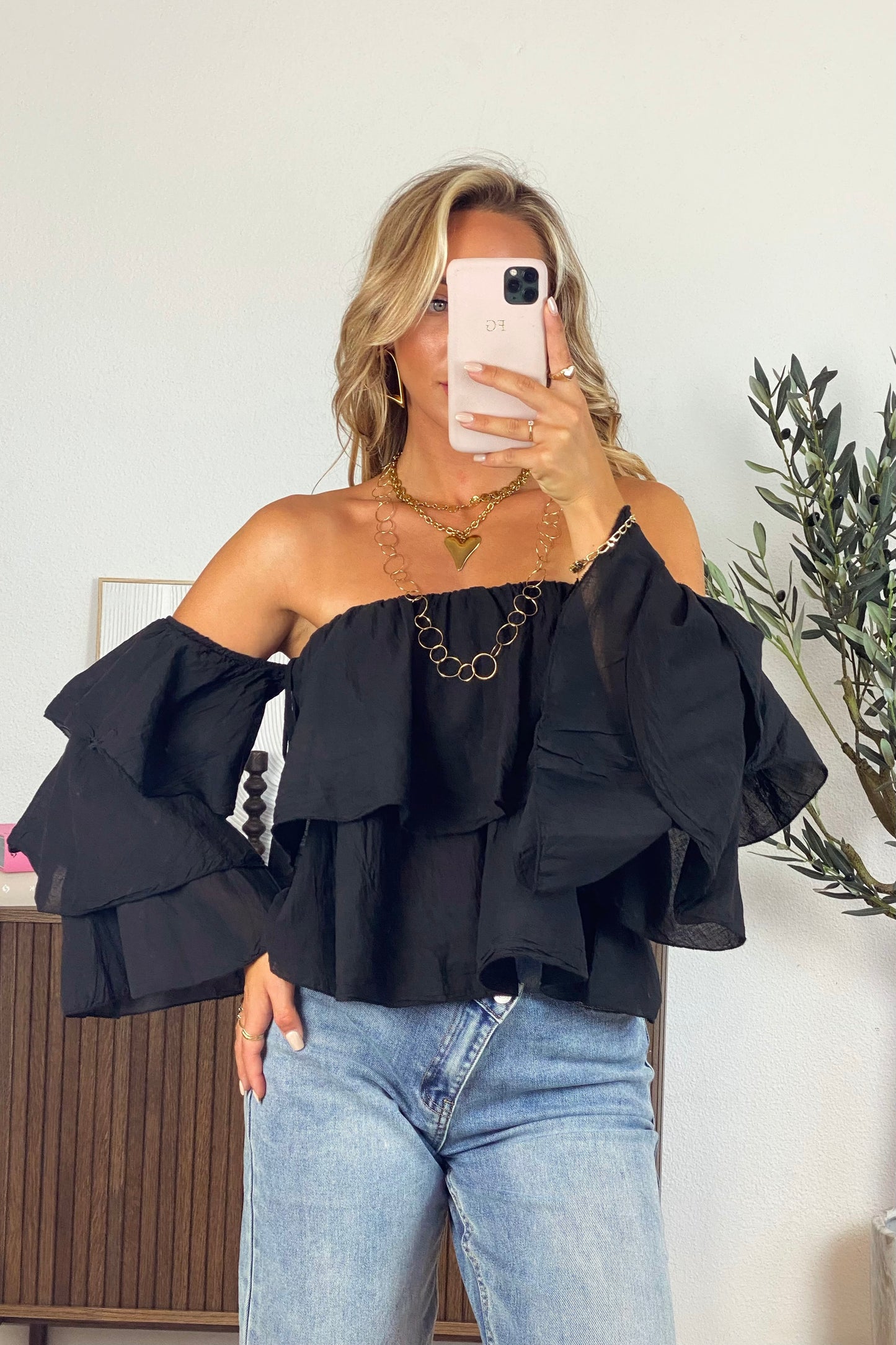 Tess ruffle top - Black
