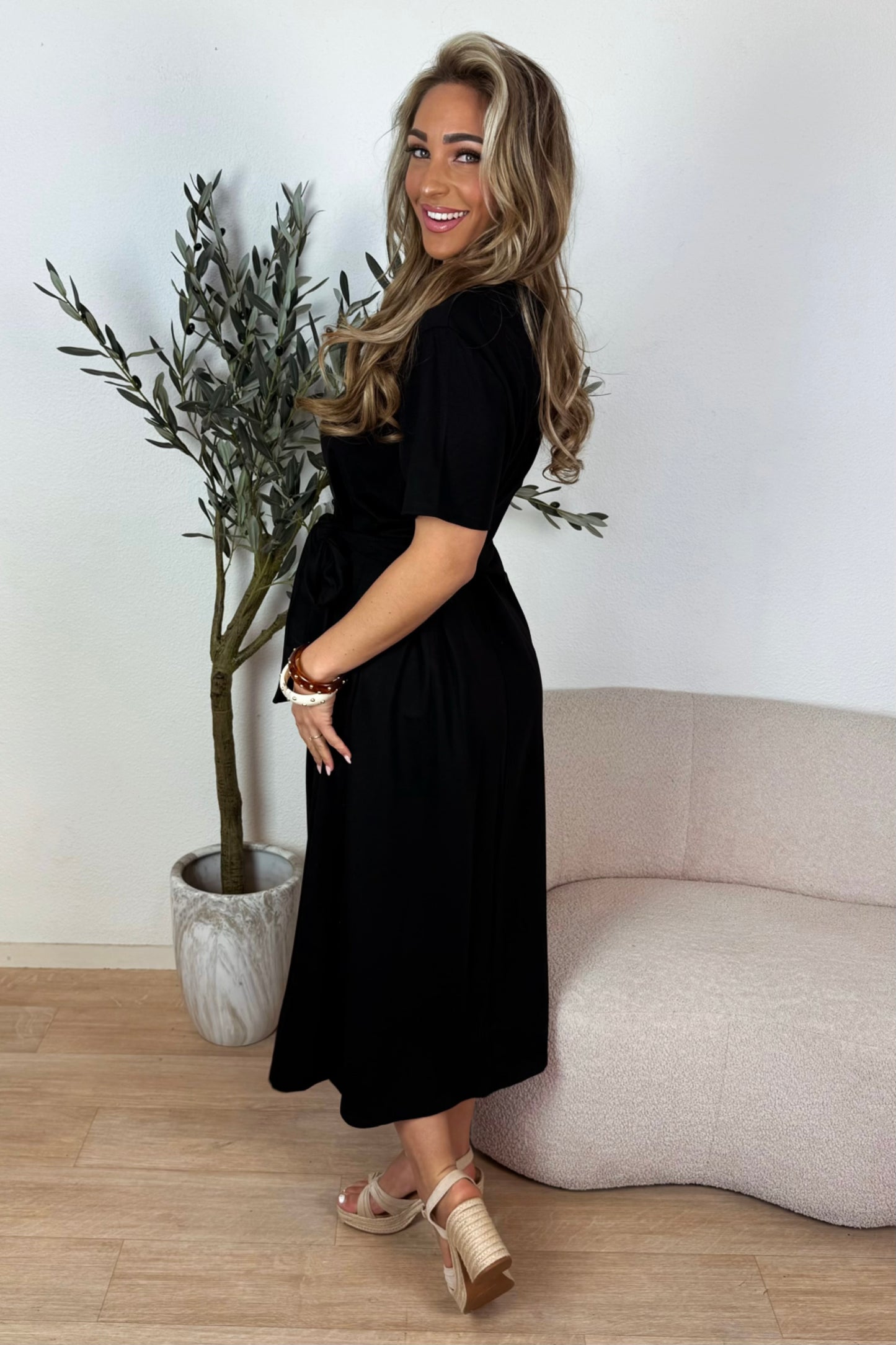 Zara knoop midi jurk - Zwart