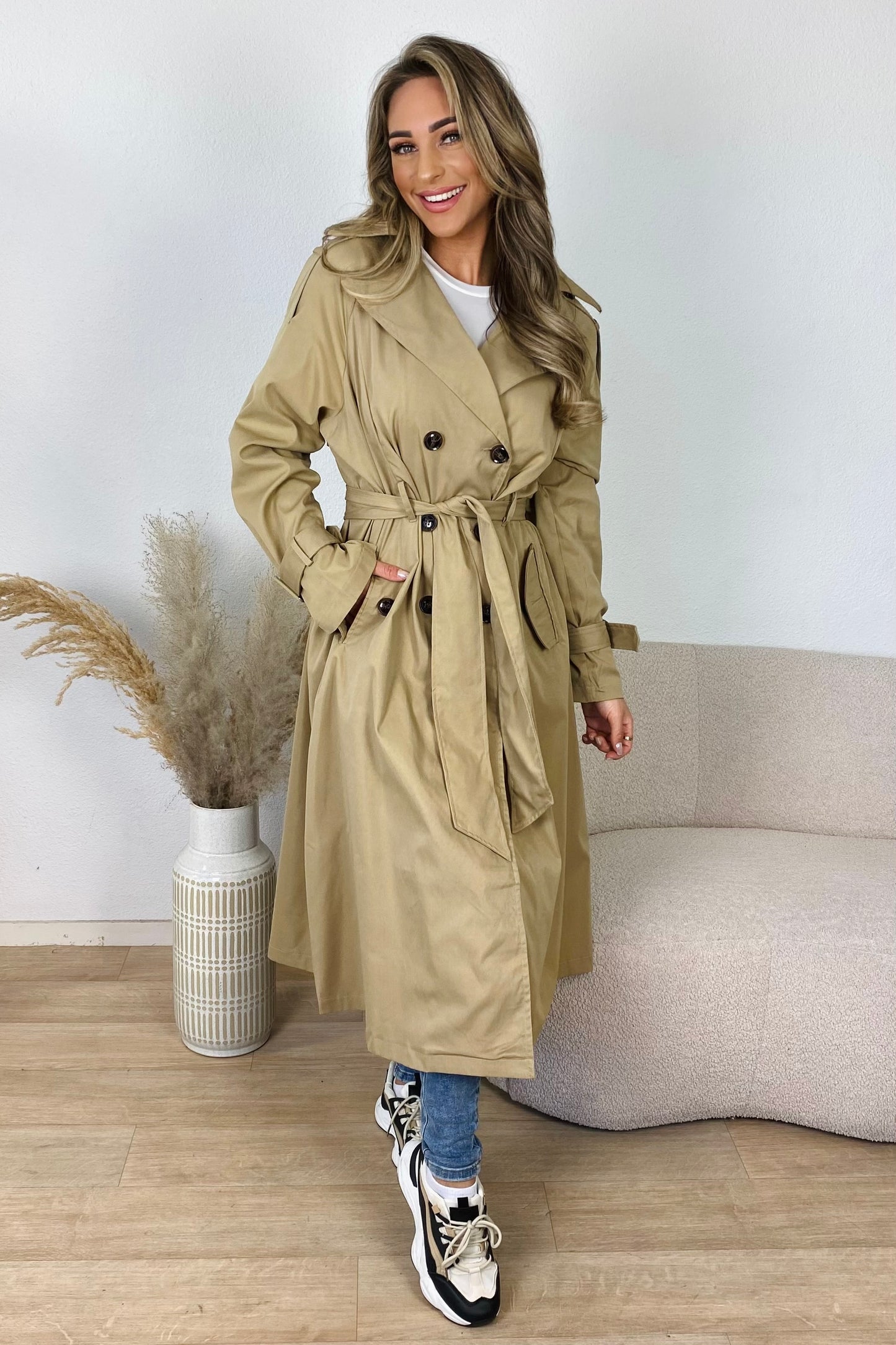 Lange trenchcoat - Taupe