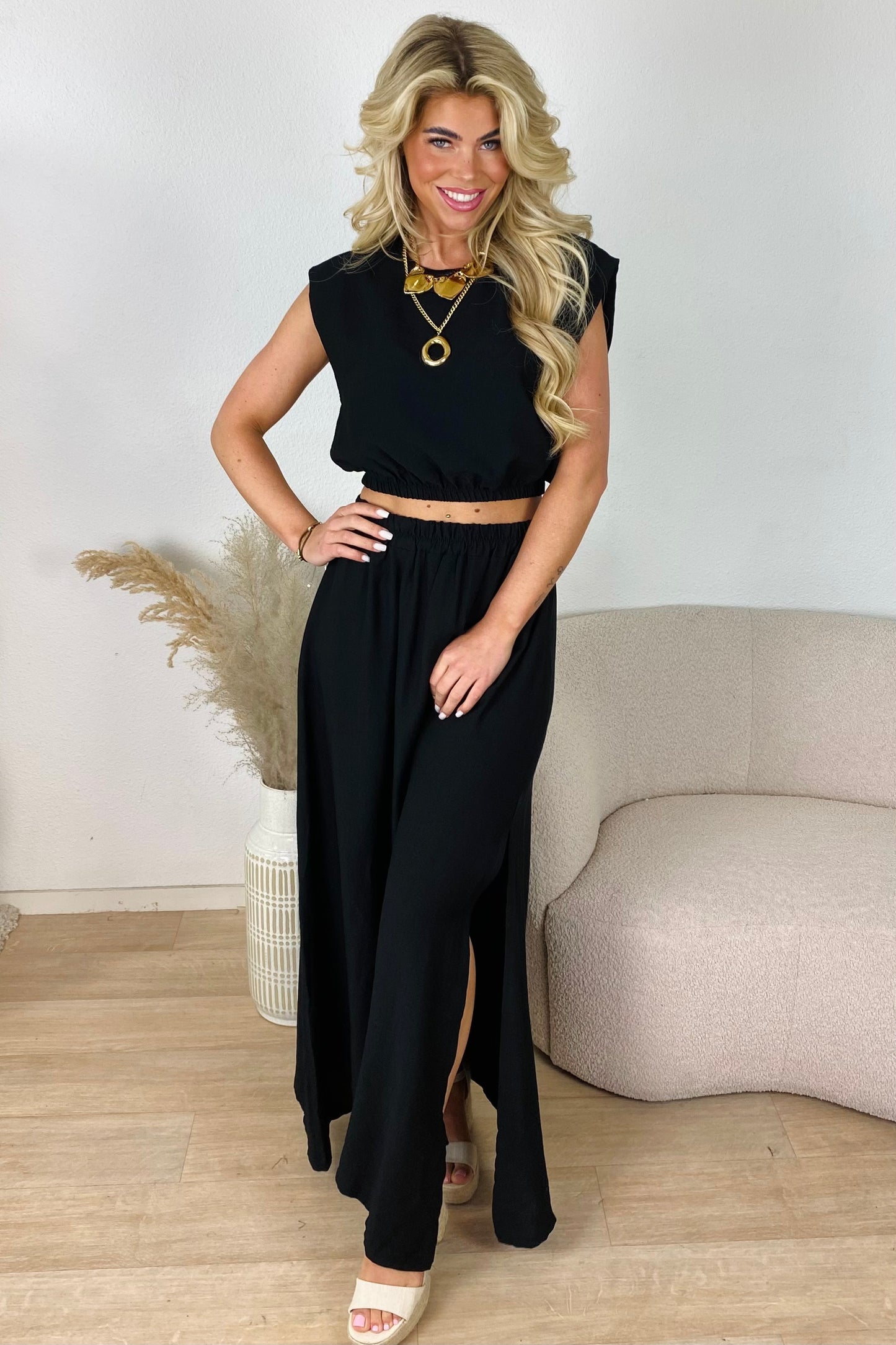 Boho splitrok set - Zwart