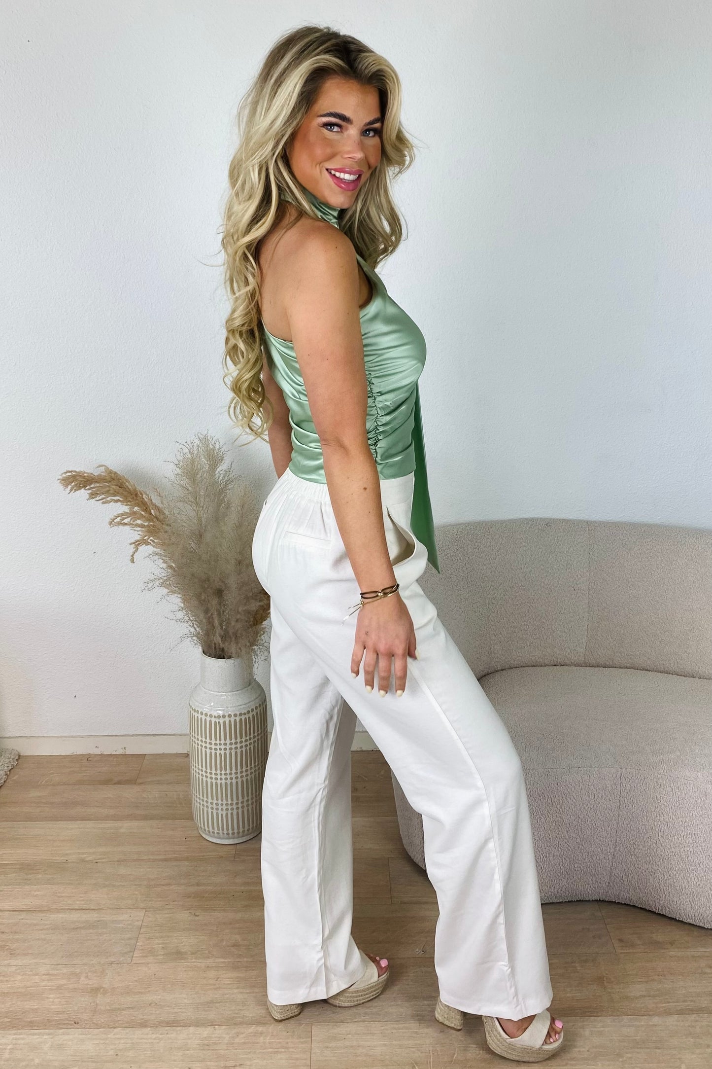 One shoulder top scarf - Groen