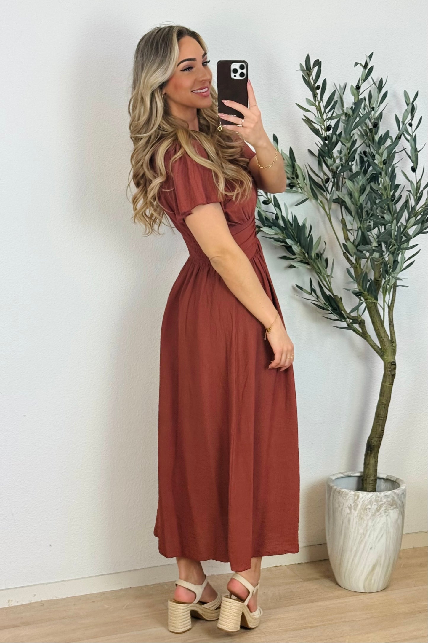 Isa flowy jurk - Terracotta