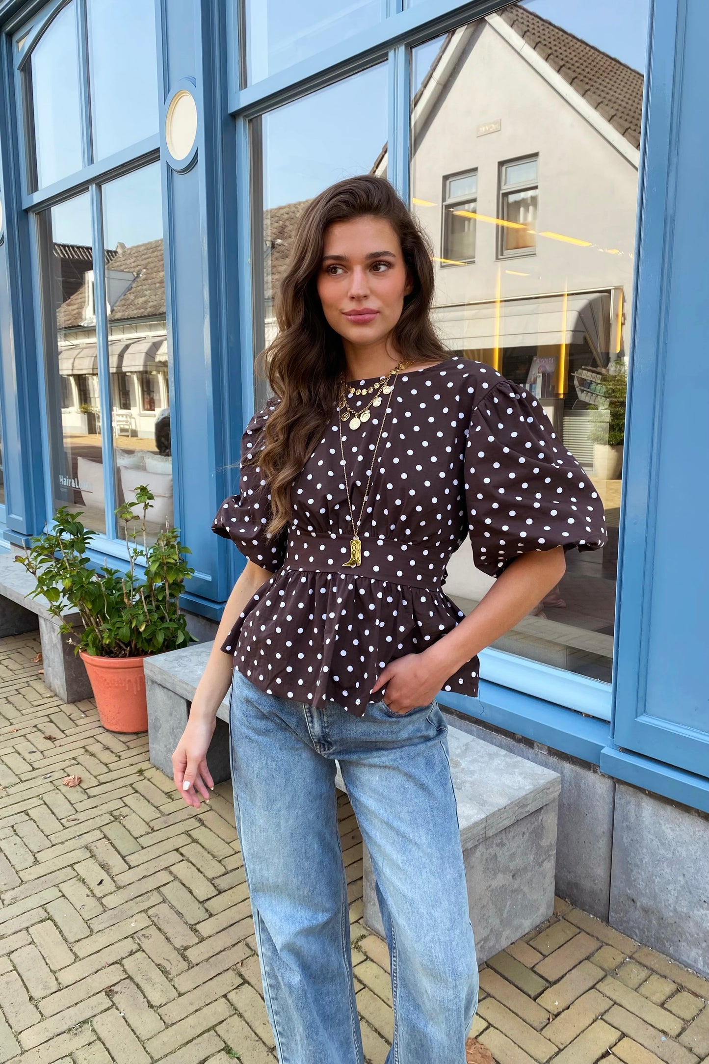 Naomi dots blouse - Brown