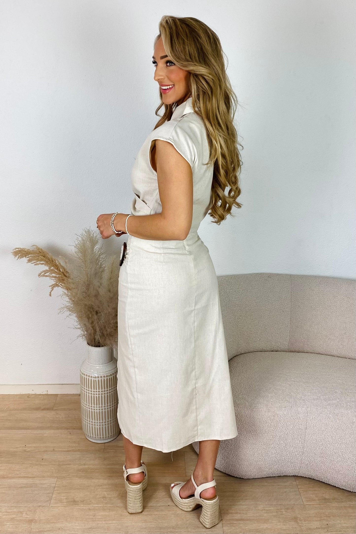 Linnen wikkelrok met gesp - Beige