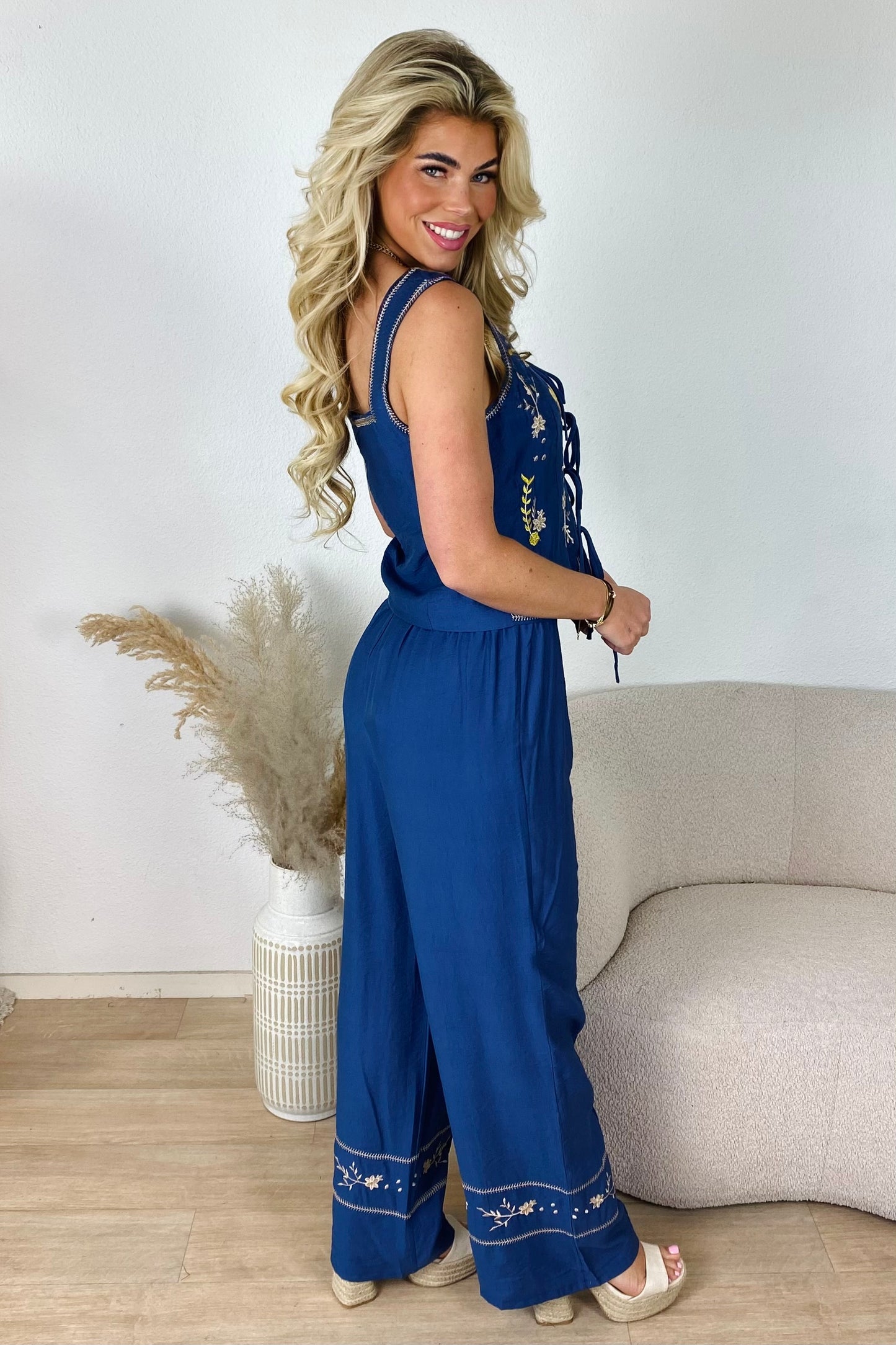 Charmante bloemen gilet set - Blauw