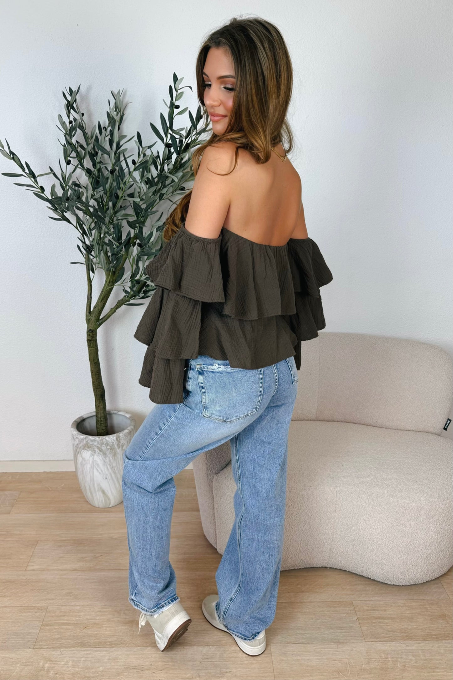 Claire ruffle top - Bruin