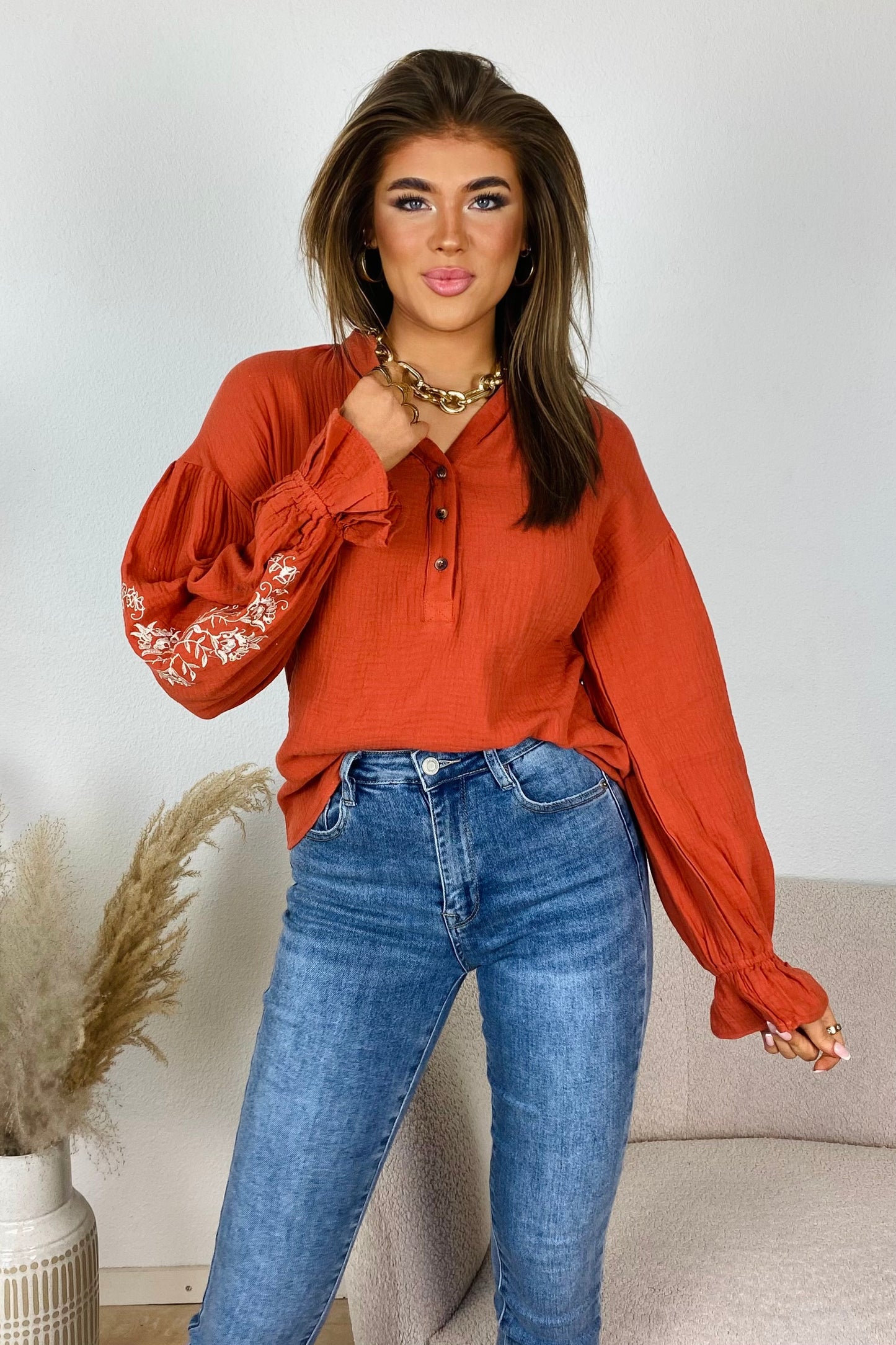 Printed sleeve blouse - Rust