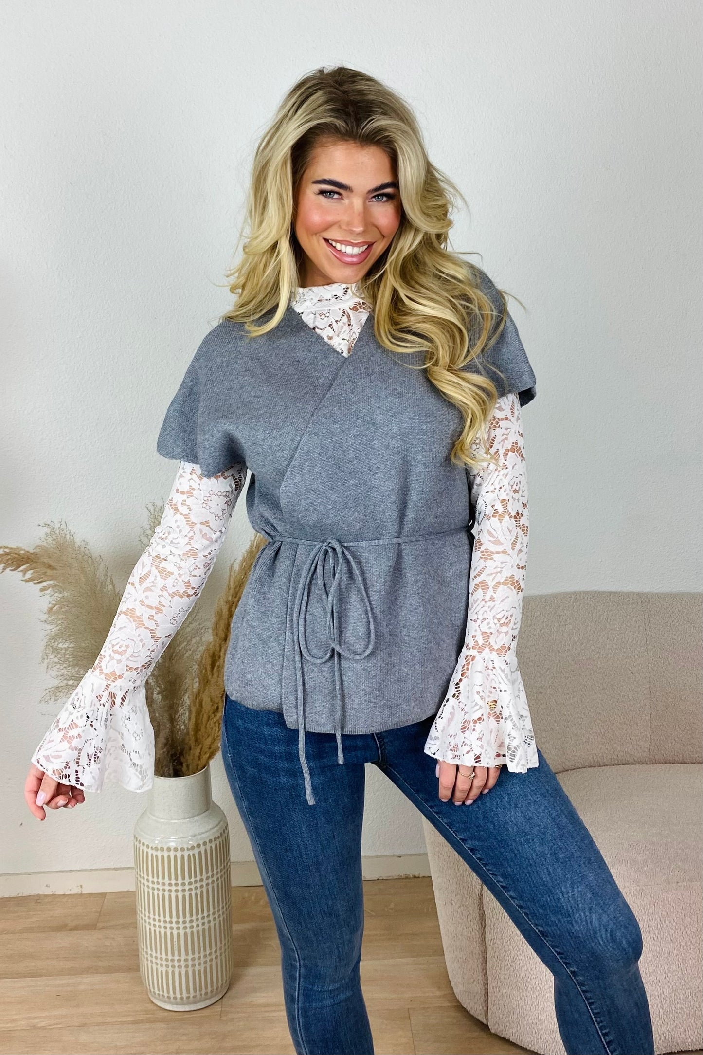 Gilet met strik - Grijs