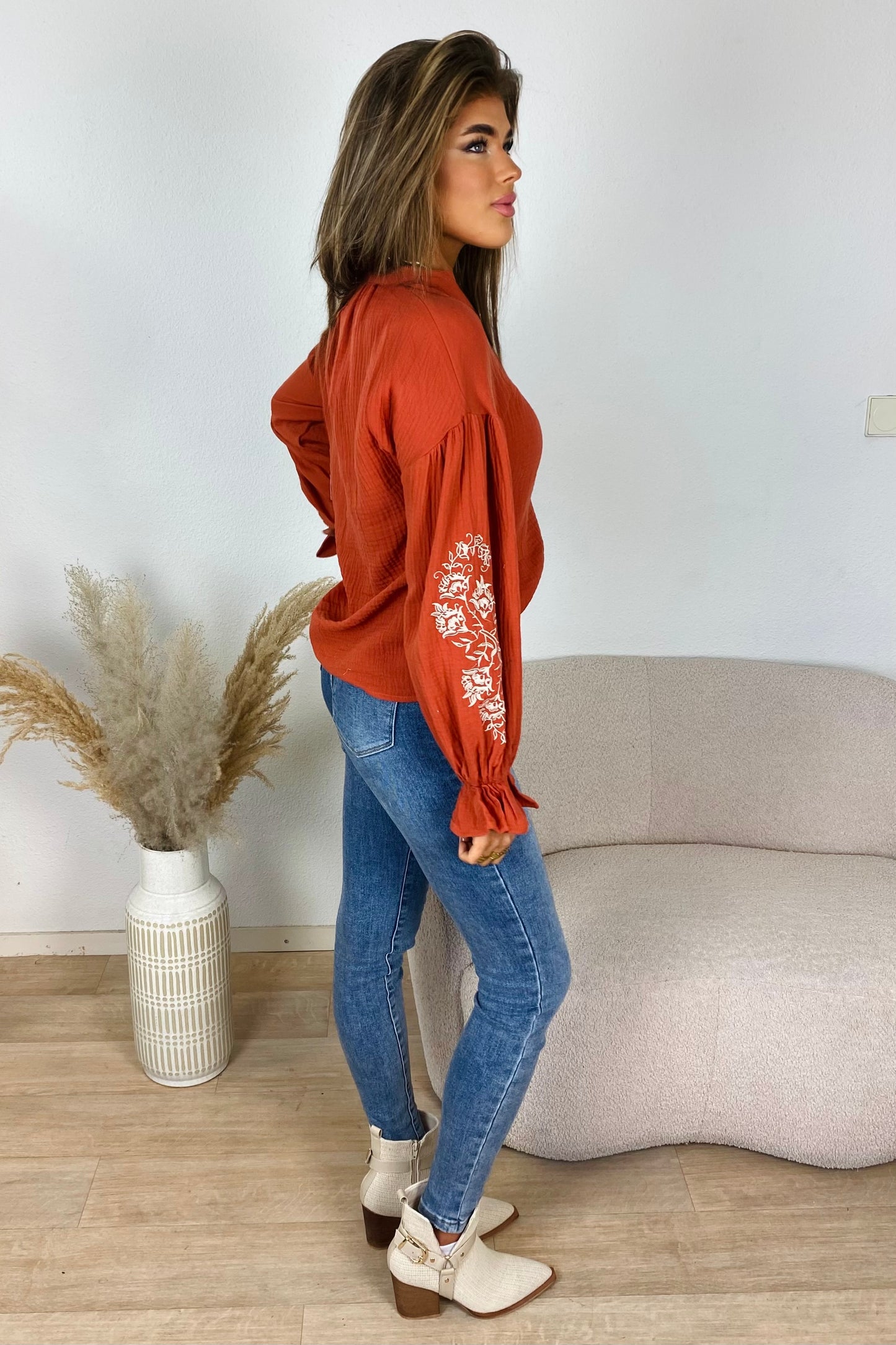 Printed sleeve blouse - Rust