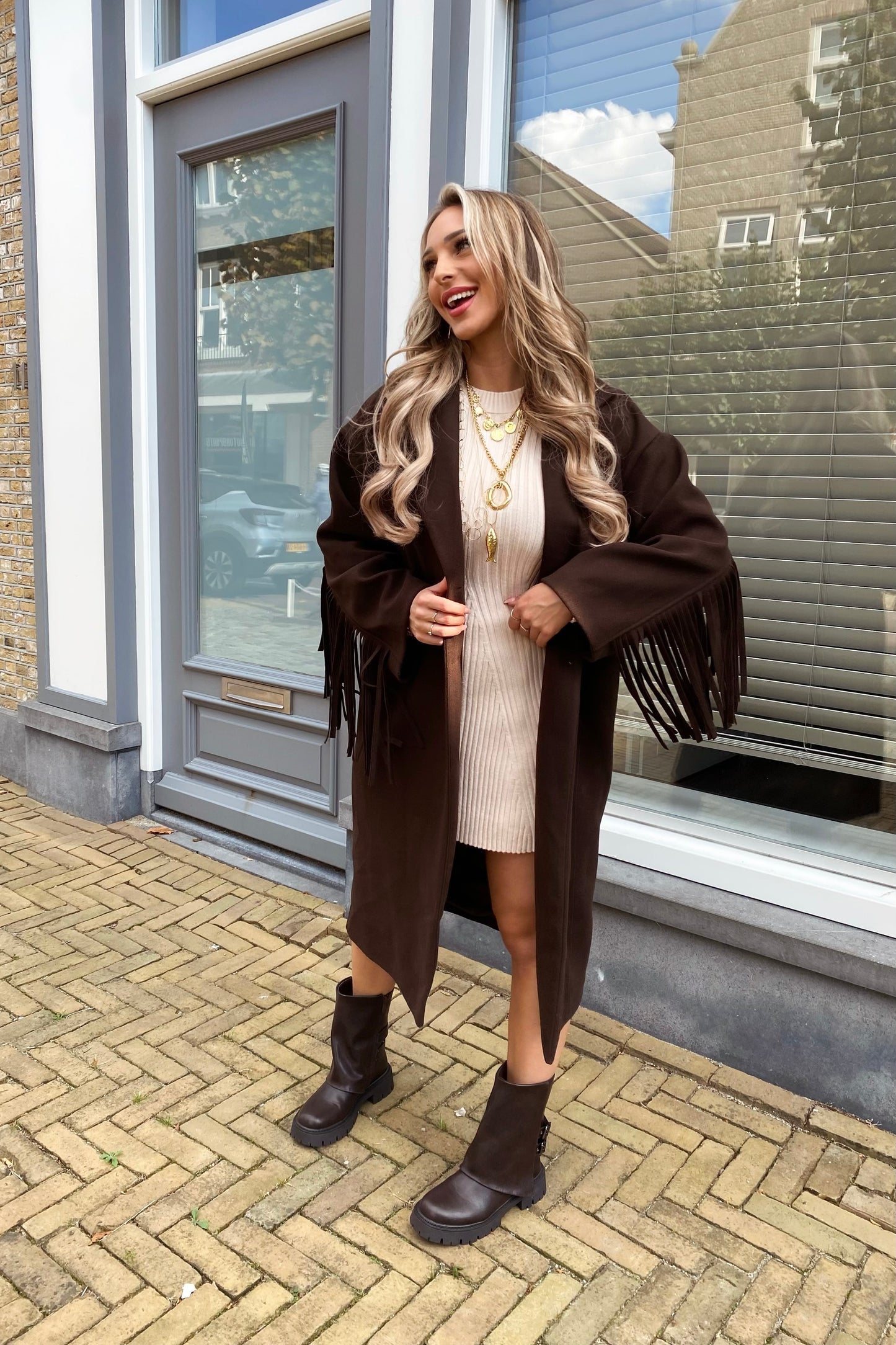 Jade fringe coat - Brown