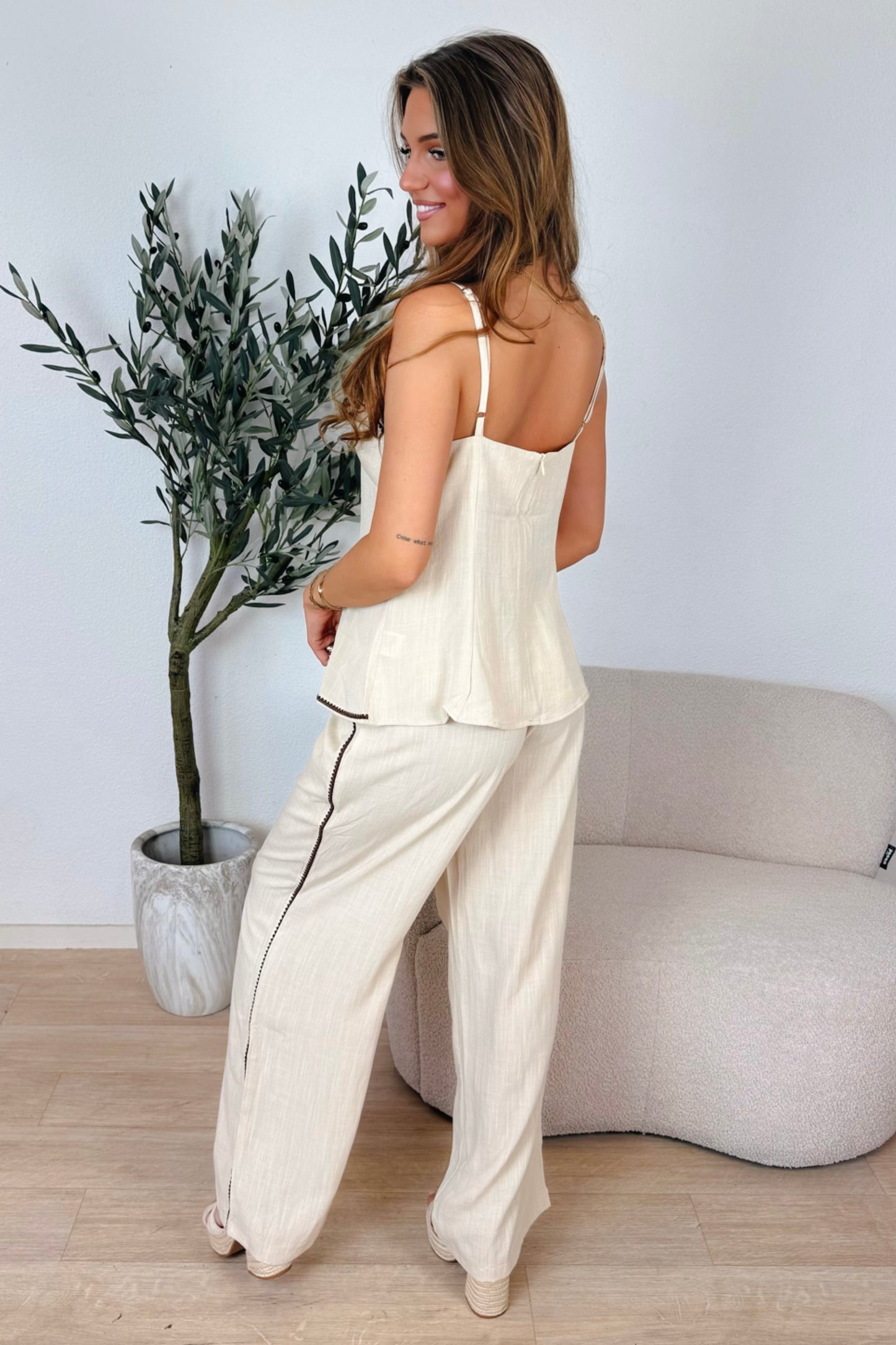 Cindy linnen top - Beige
