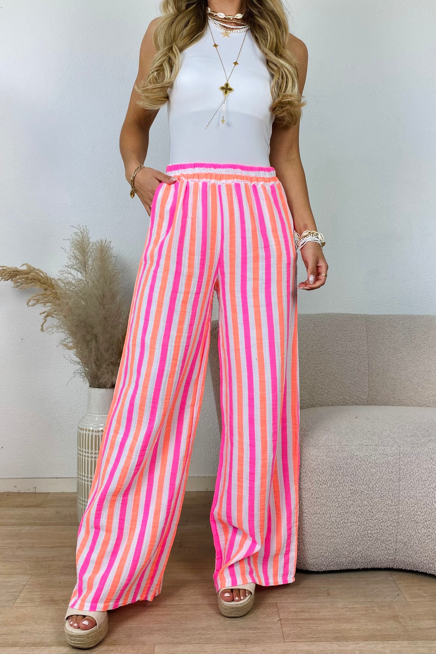Kara - broek stripe fuchsia