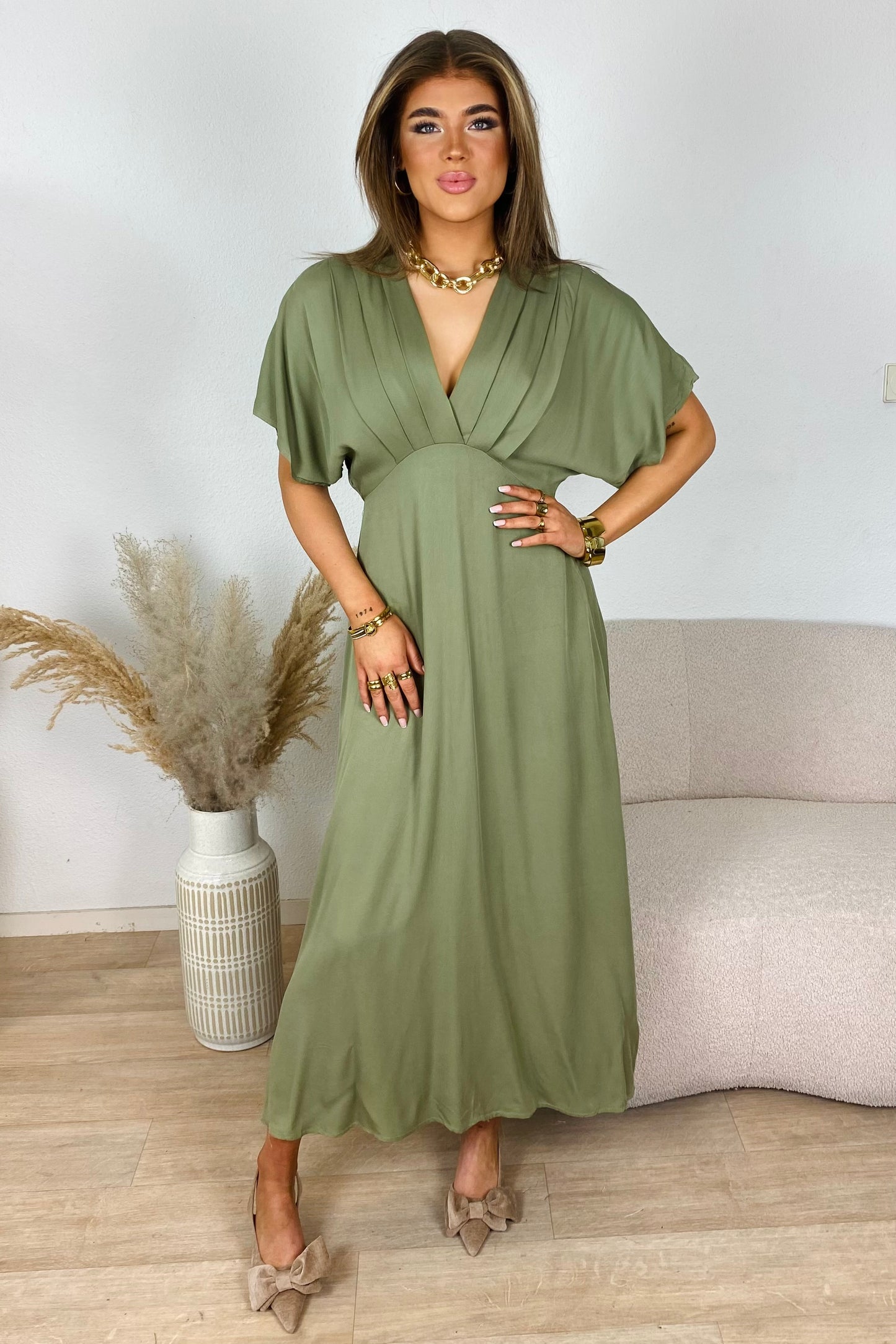 Flowy maxi dress - Kaki