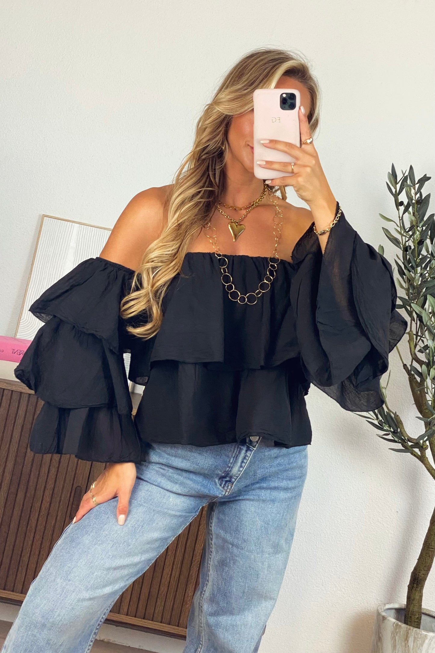 Tess ruffle top - Black
