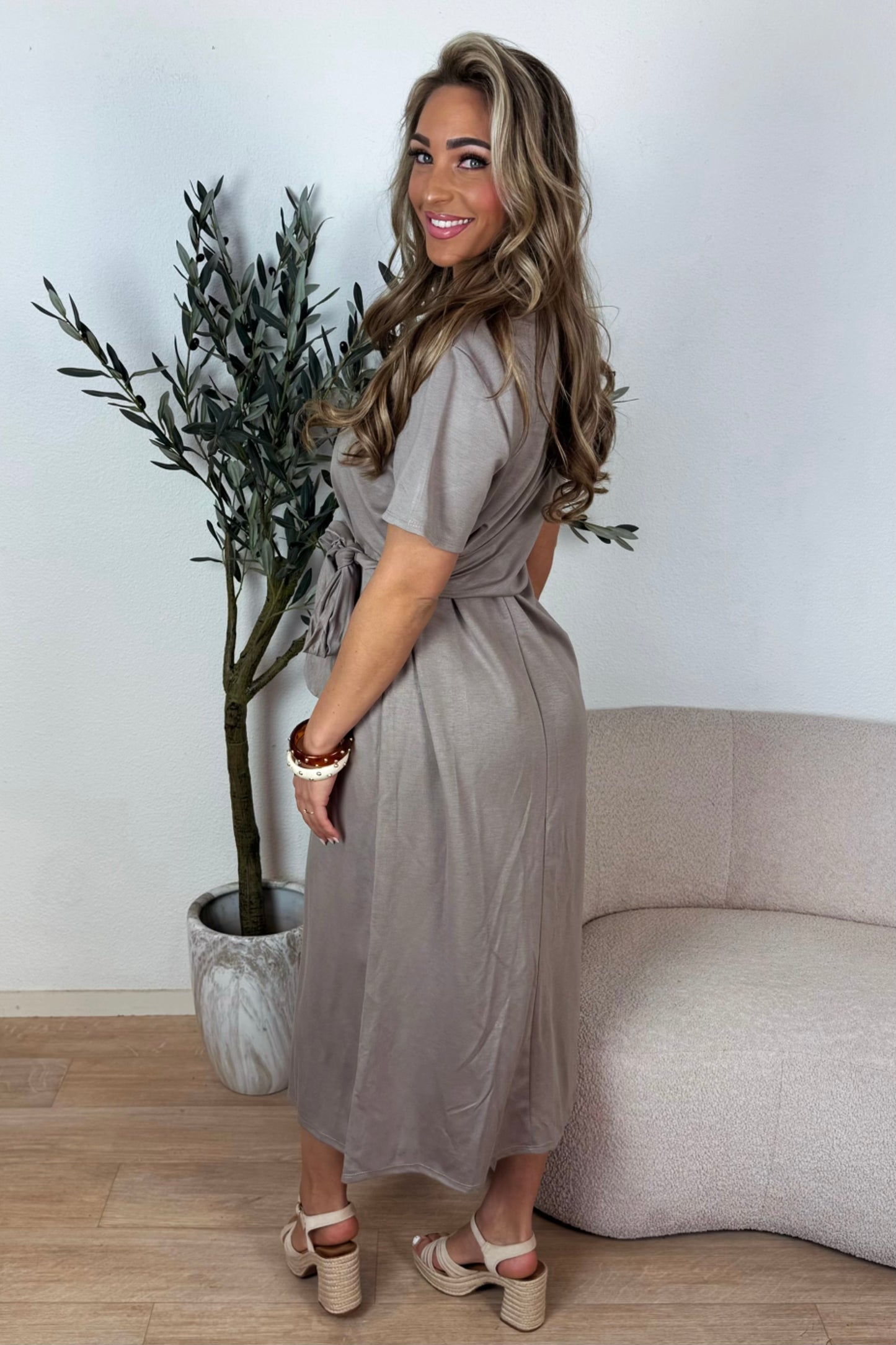 Zara knoop midi jurk - Taupe
