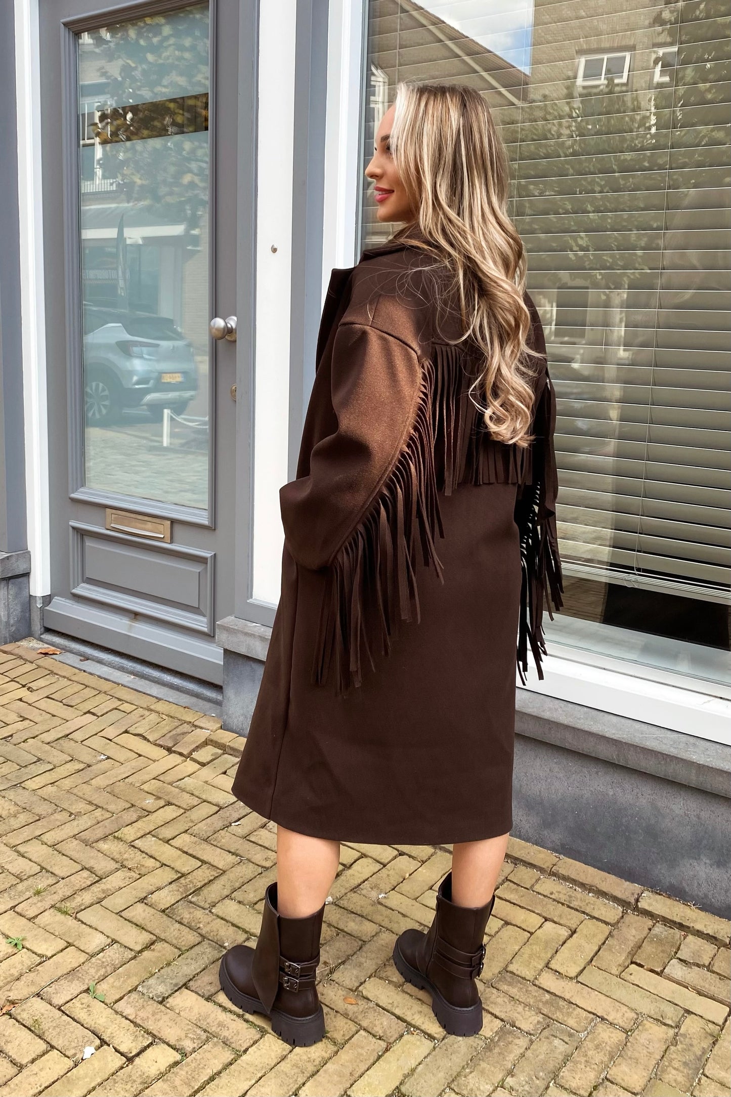 Jade fringe coat - Brown