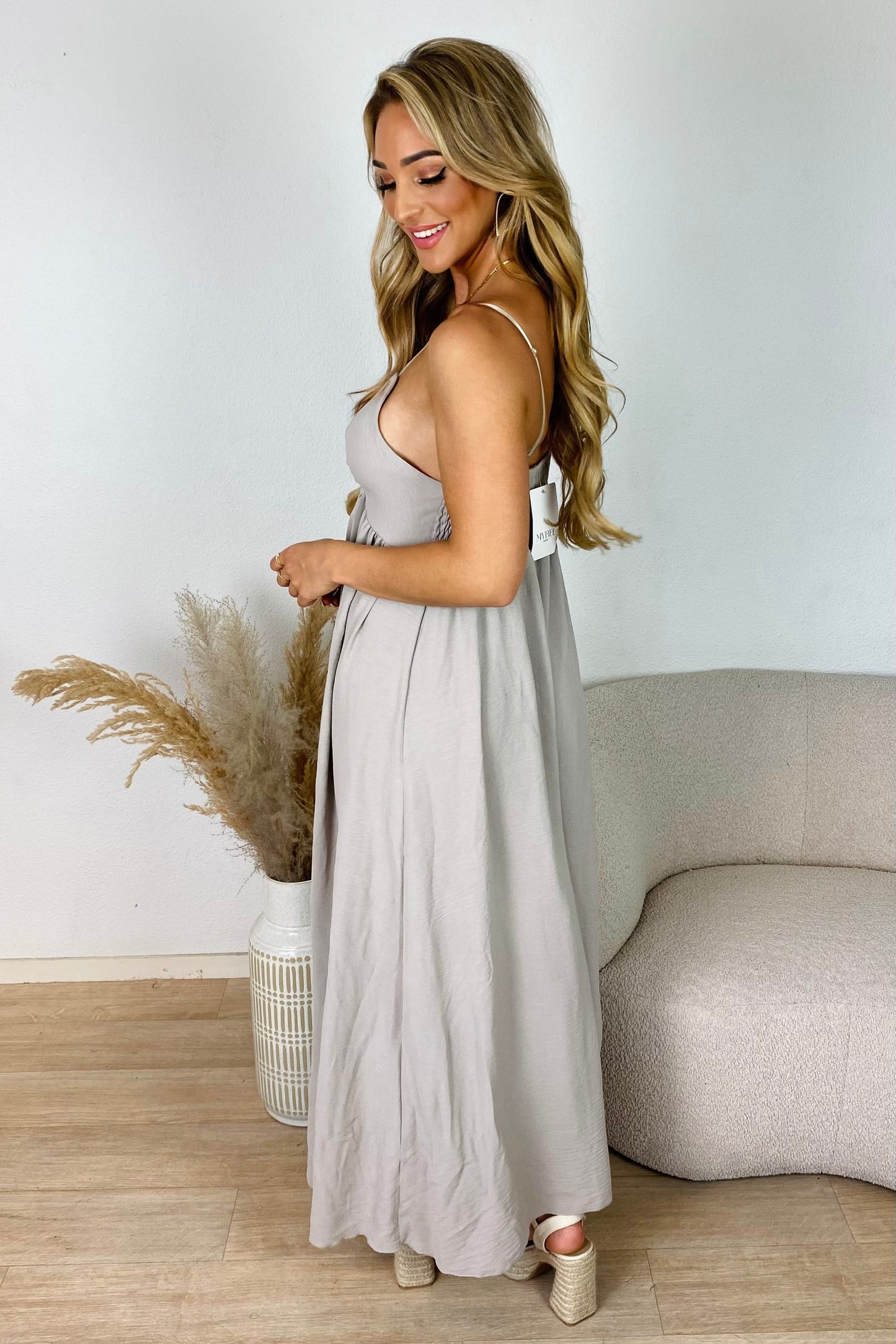 Maxi jurk met gevlochten detail - Taupe