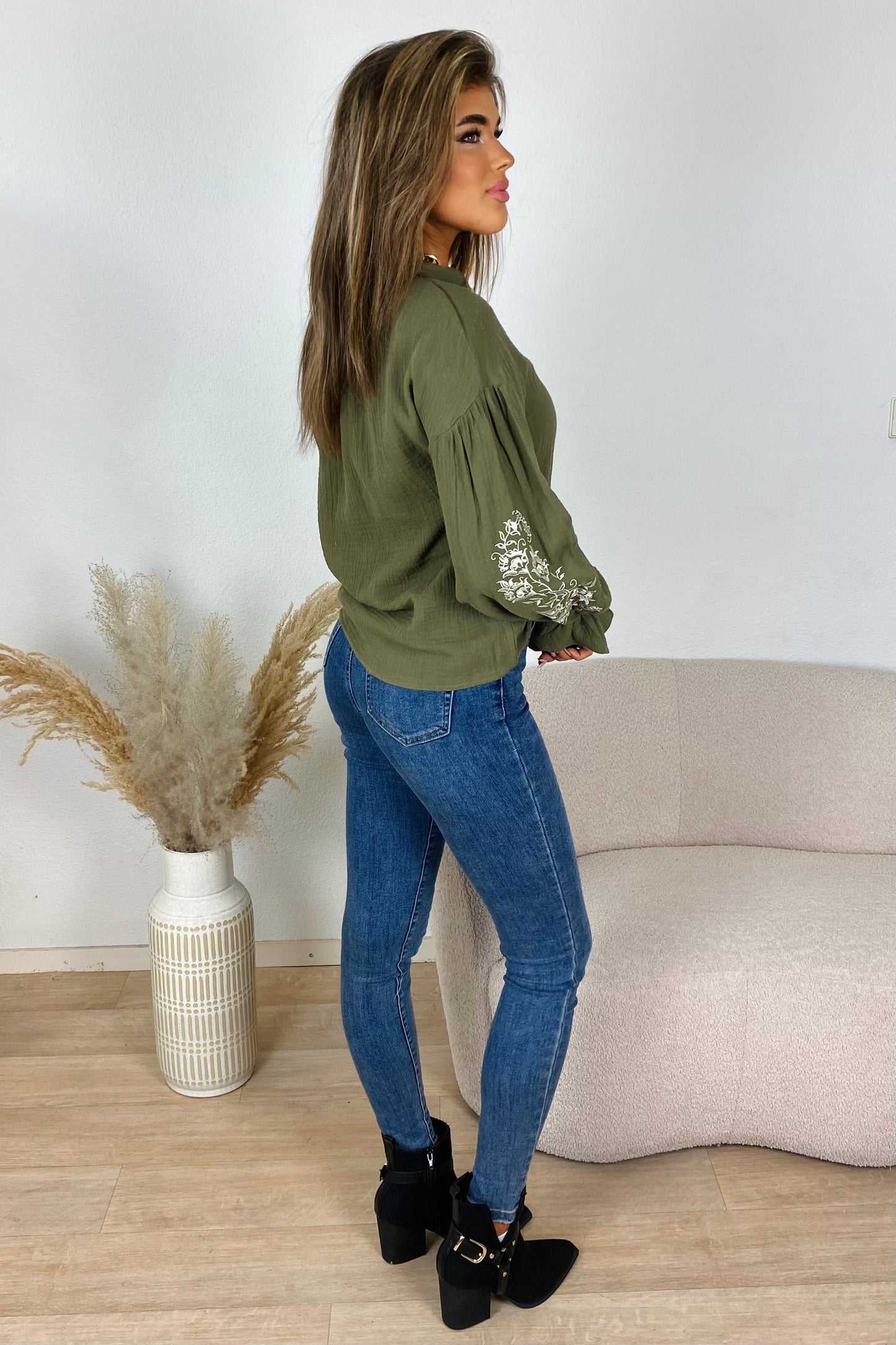 Printed sleeve blouse - Kaki