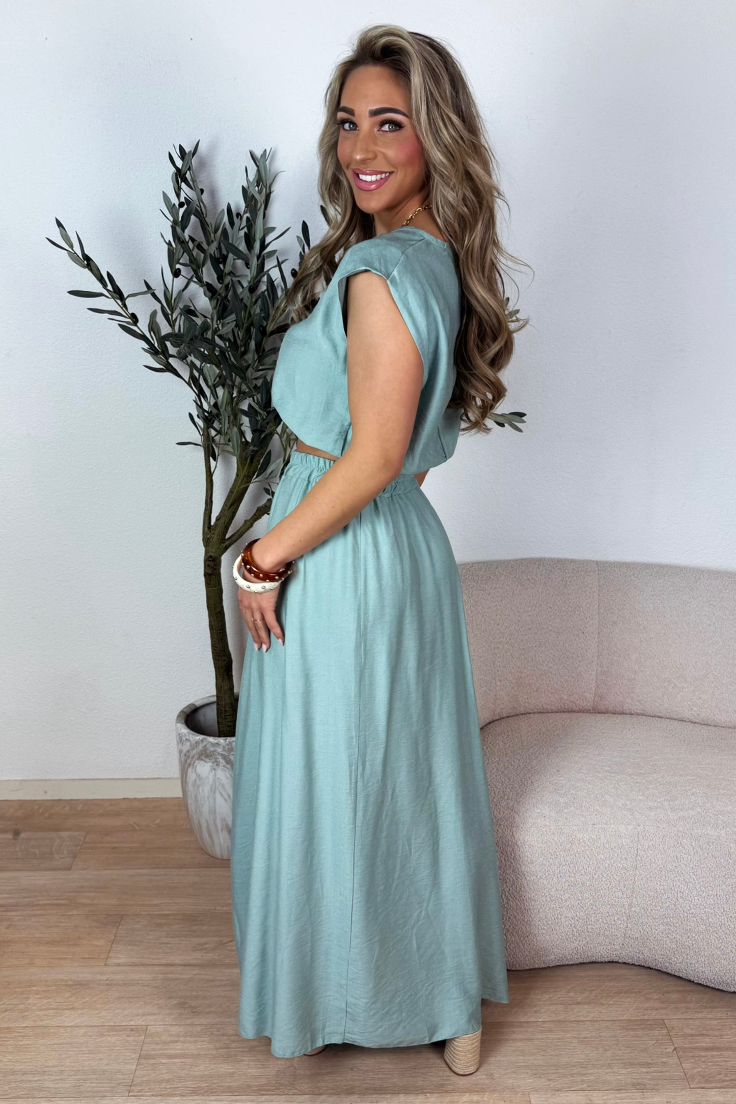 PRE-ORDER / Sienna boho splitrok set - Groen
