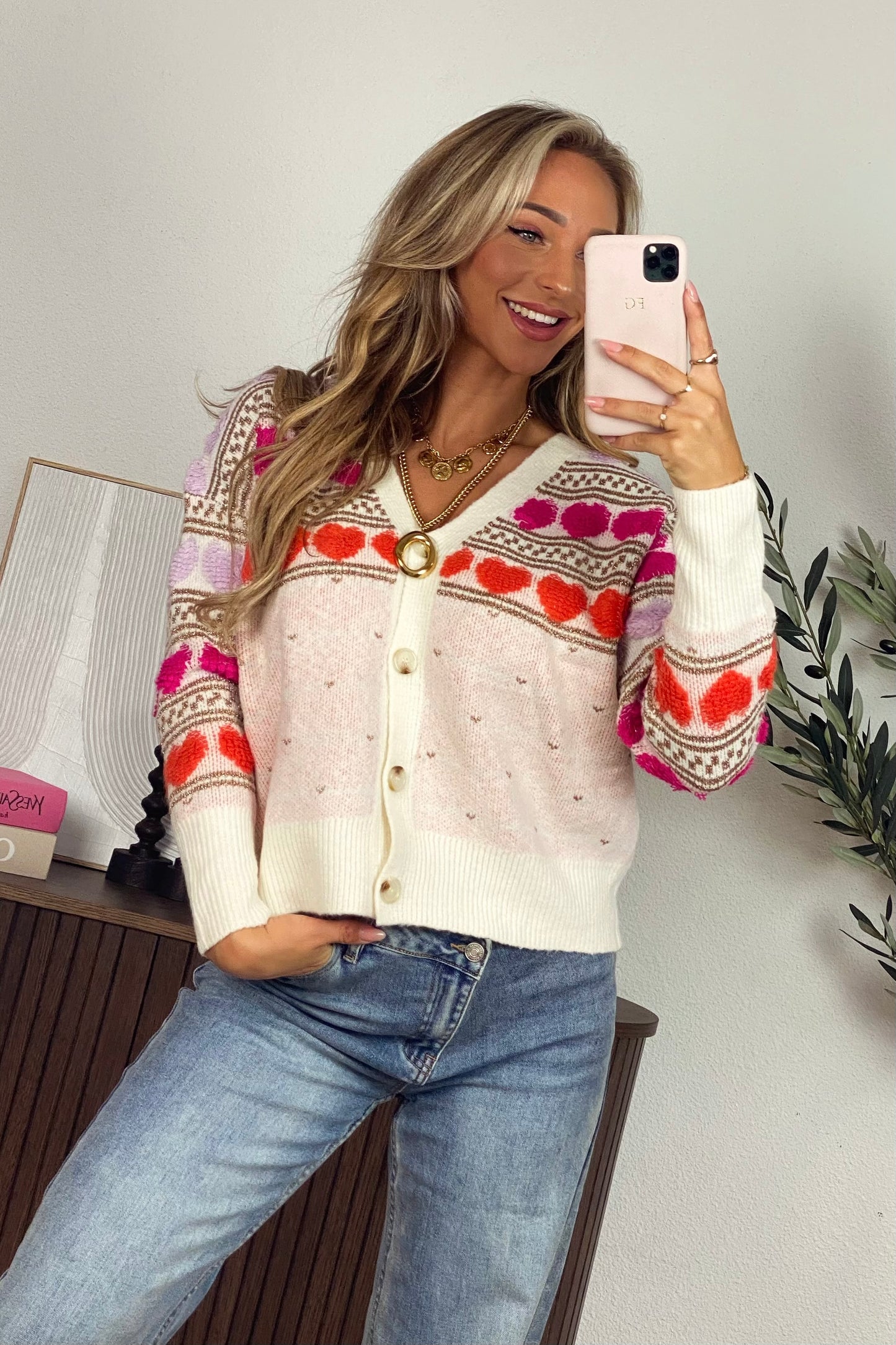 Colored hearts vest - Beige