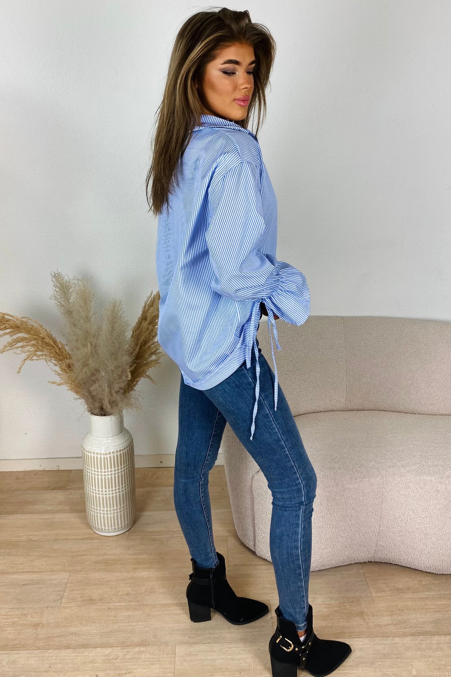 Bow striped blouse - Blauw
