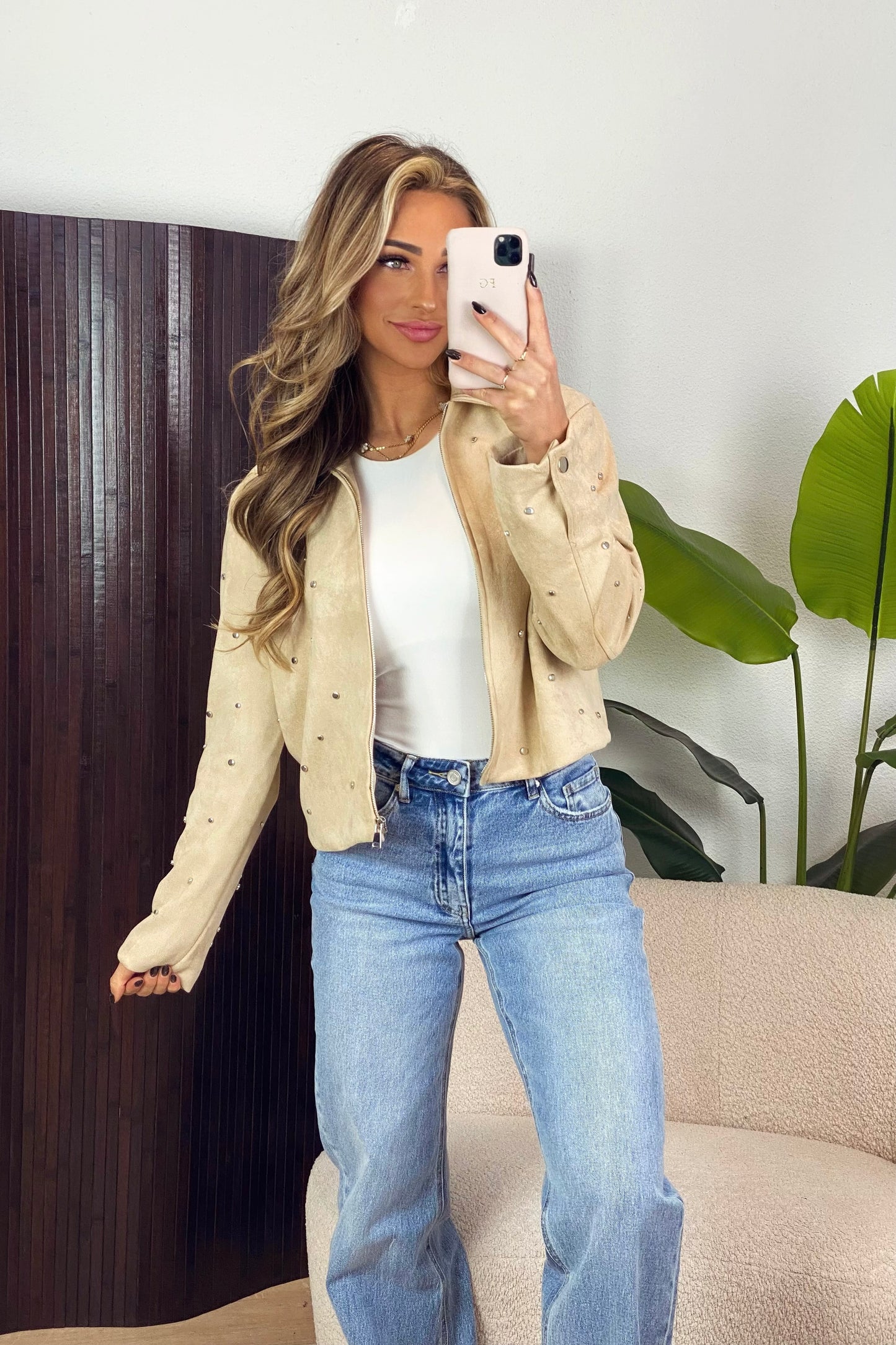 Roos suede studs jack - Beige