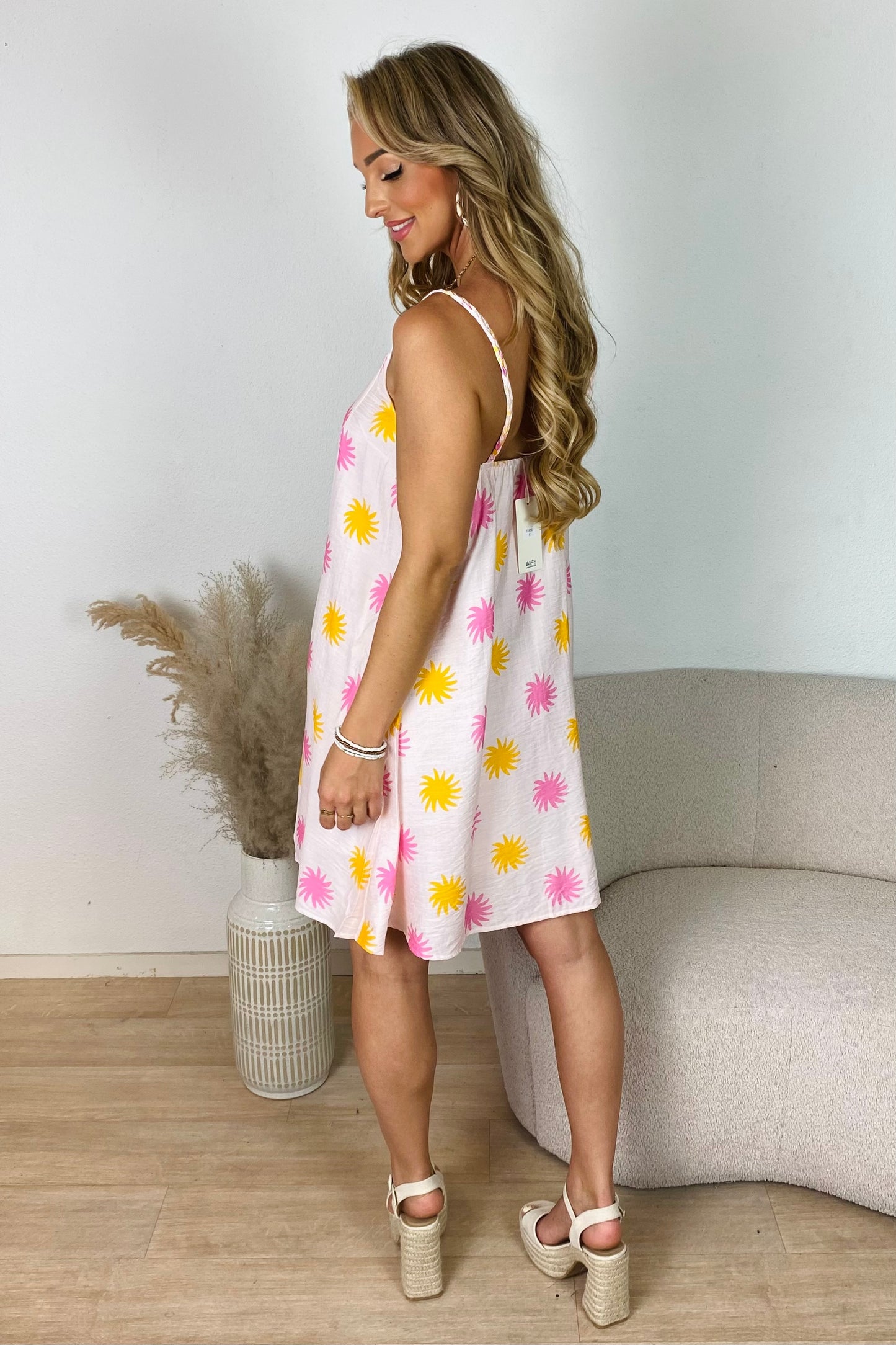Sun print jurk - Beige