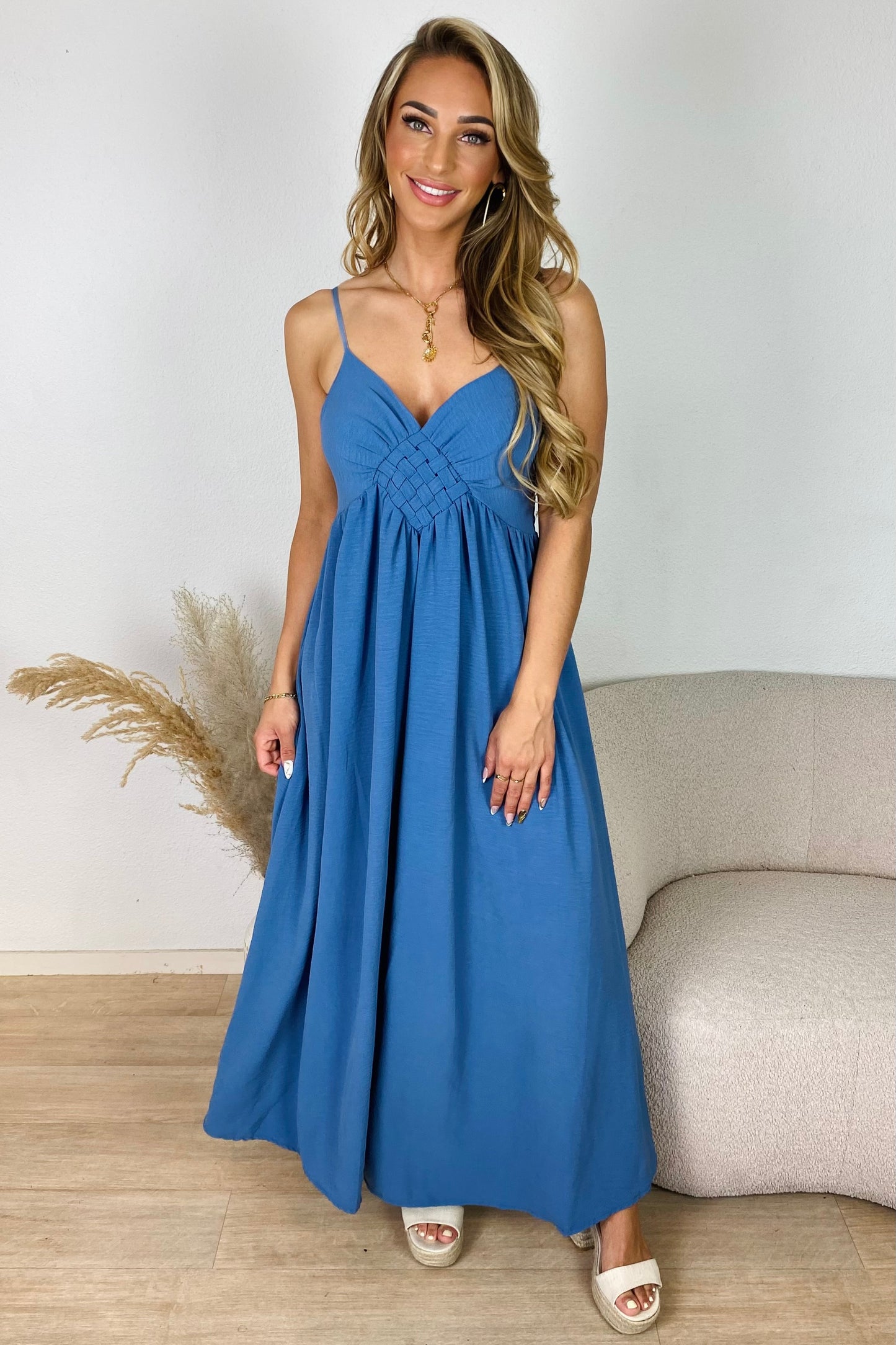Maxi jurk met gevlochten detail - Blauw