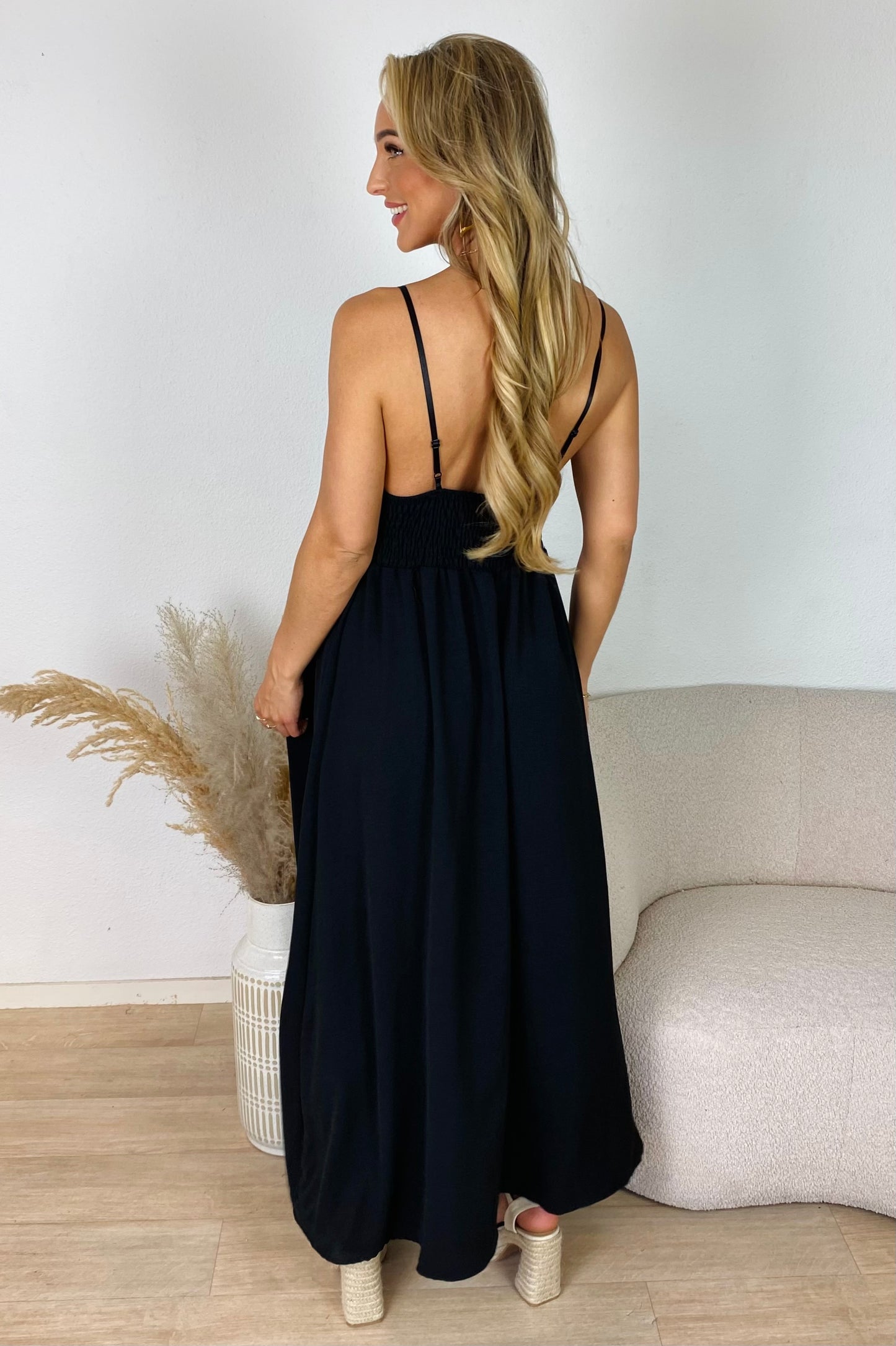 Maxi jurk met gevlochten detail - Zwart