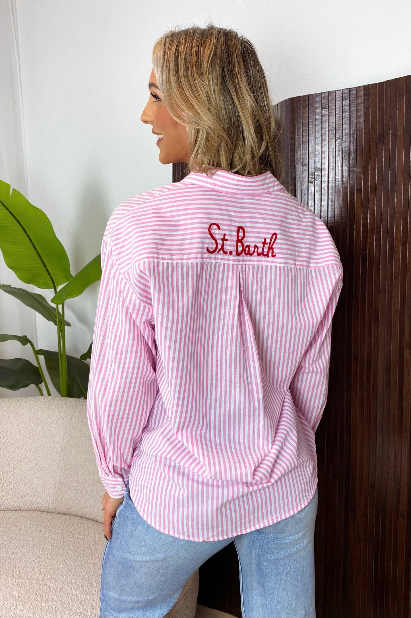 St Barth gestreepte blouse - Roze