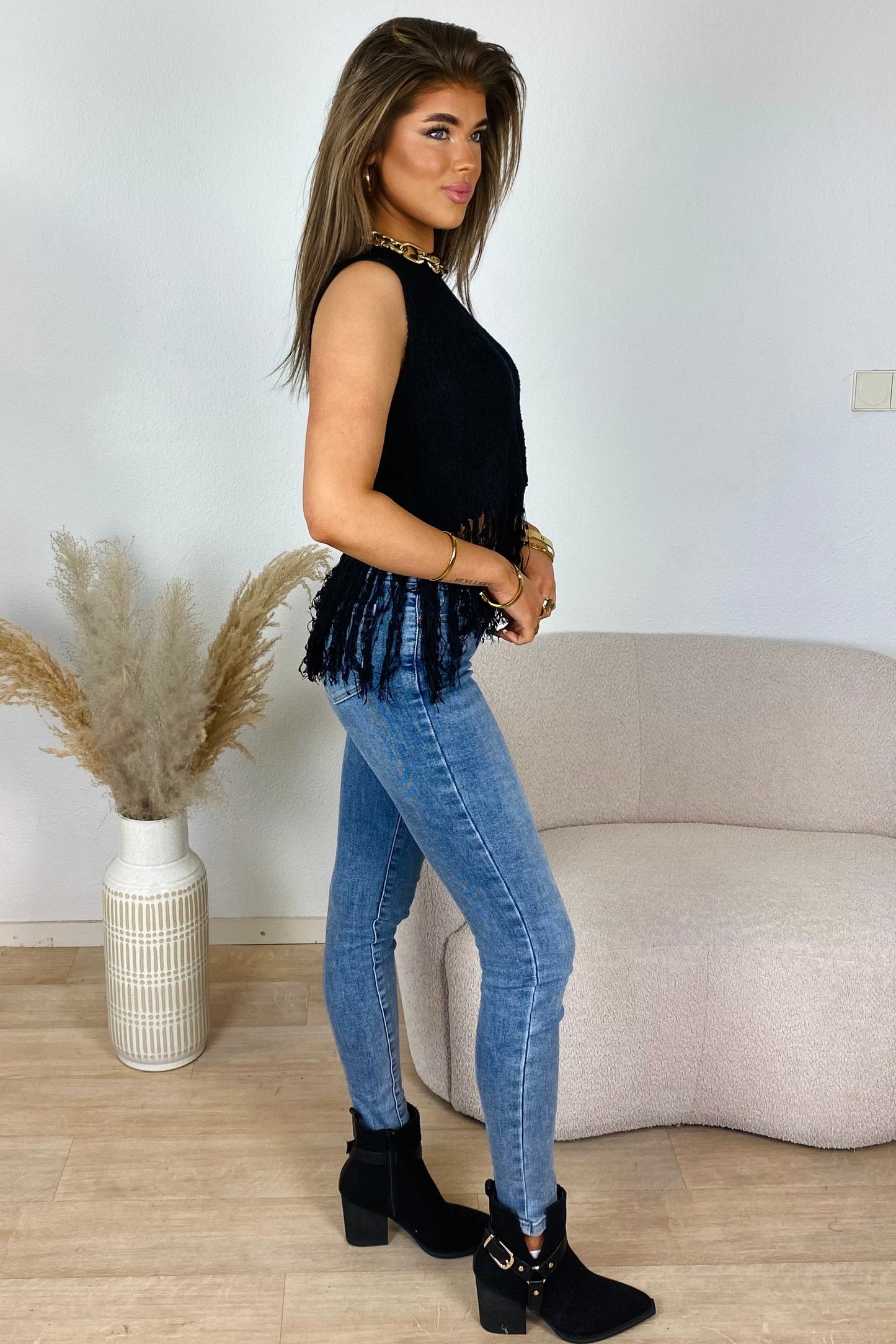 Fringe top - Zwart