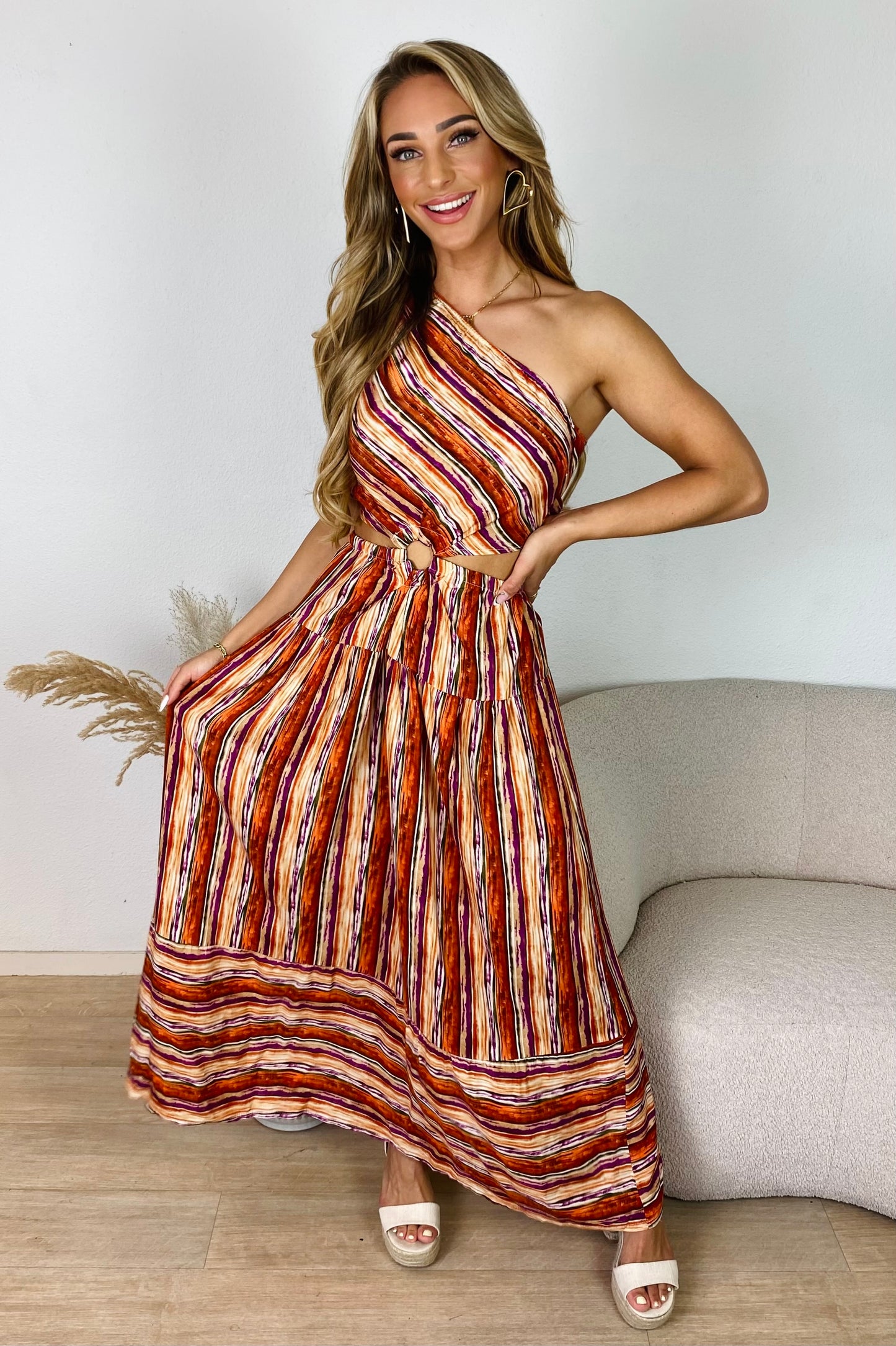 Cut-out one shoulder jurk - Oranje